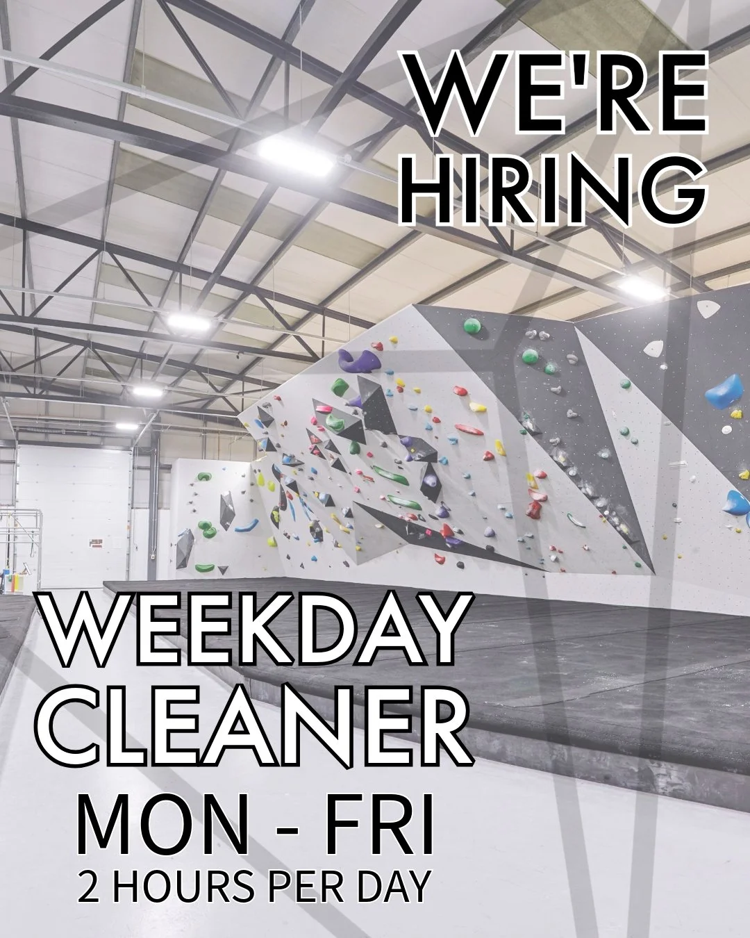 We&rsquo;re looking for a dedicated Cleaner to join our crew and help keep our climbing centre sparkling (and chalk-free)!

If you&rsquo;re someone who takes pride in creating a clean, welcoming environment for our climbers to crush, we want to hear 