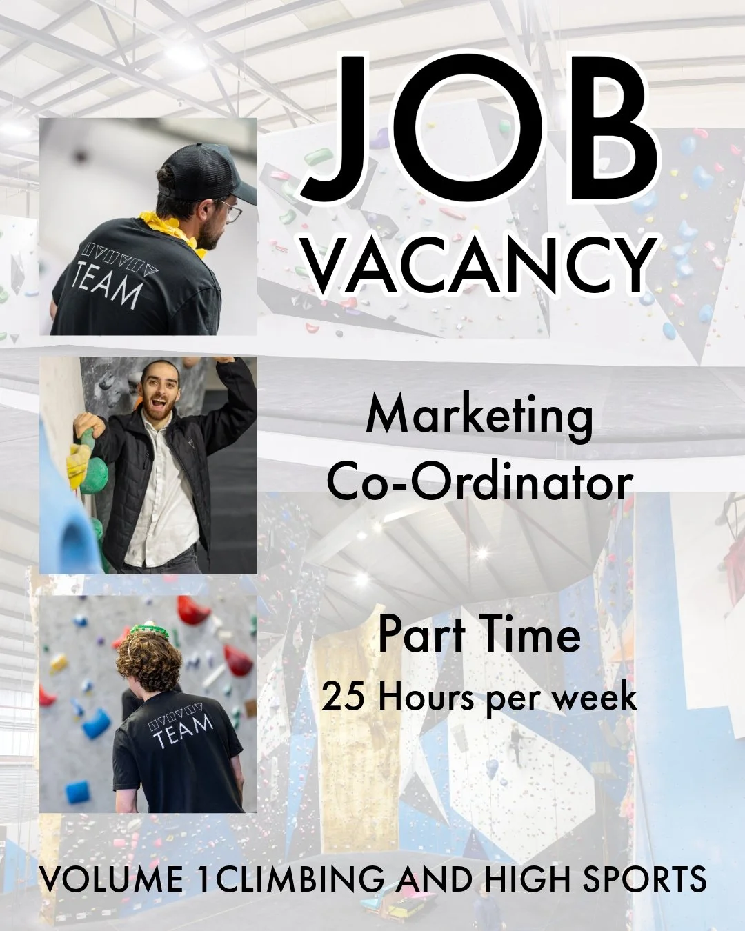 Ready to combine your passion for climbing with a fast-paced creative role?

We are looking for a dynamic, community-driven Marketing Coordinator to help grow both Volume 1 Climbing and High Sports.

In this role, you&rsquo;ll be the voice and visual