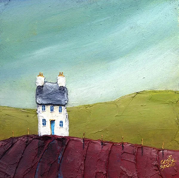 Burgundy House 19x19cm in 36x36cm frame