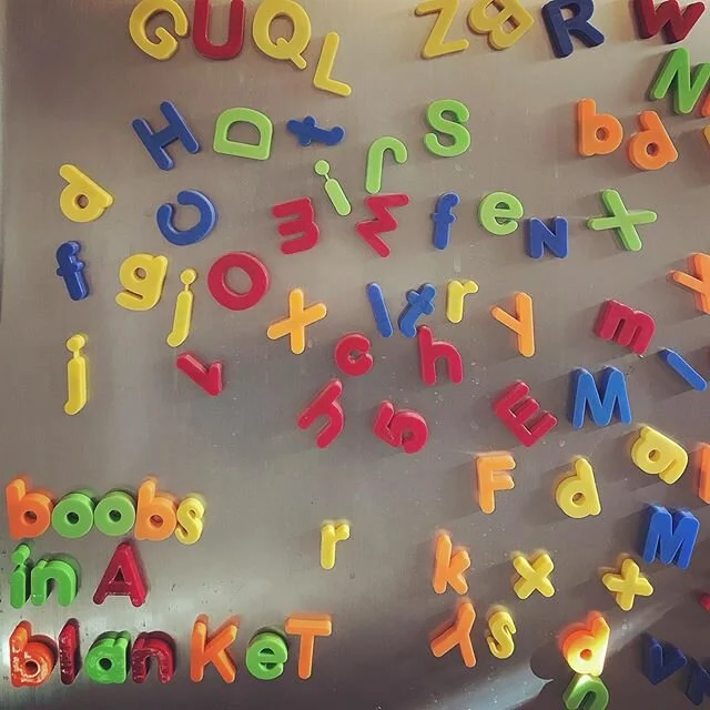 When your kids find the fridge magnets and decide to leave you a little message. Why do I get the feeling this is the tip of the iceberg? #boobsinablanket #whyaretheyinablanket? #whosboobsaretheyanyway?!?