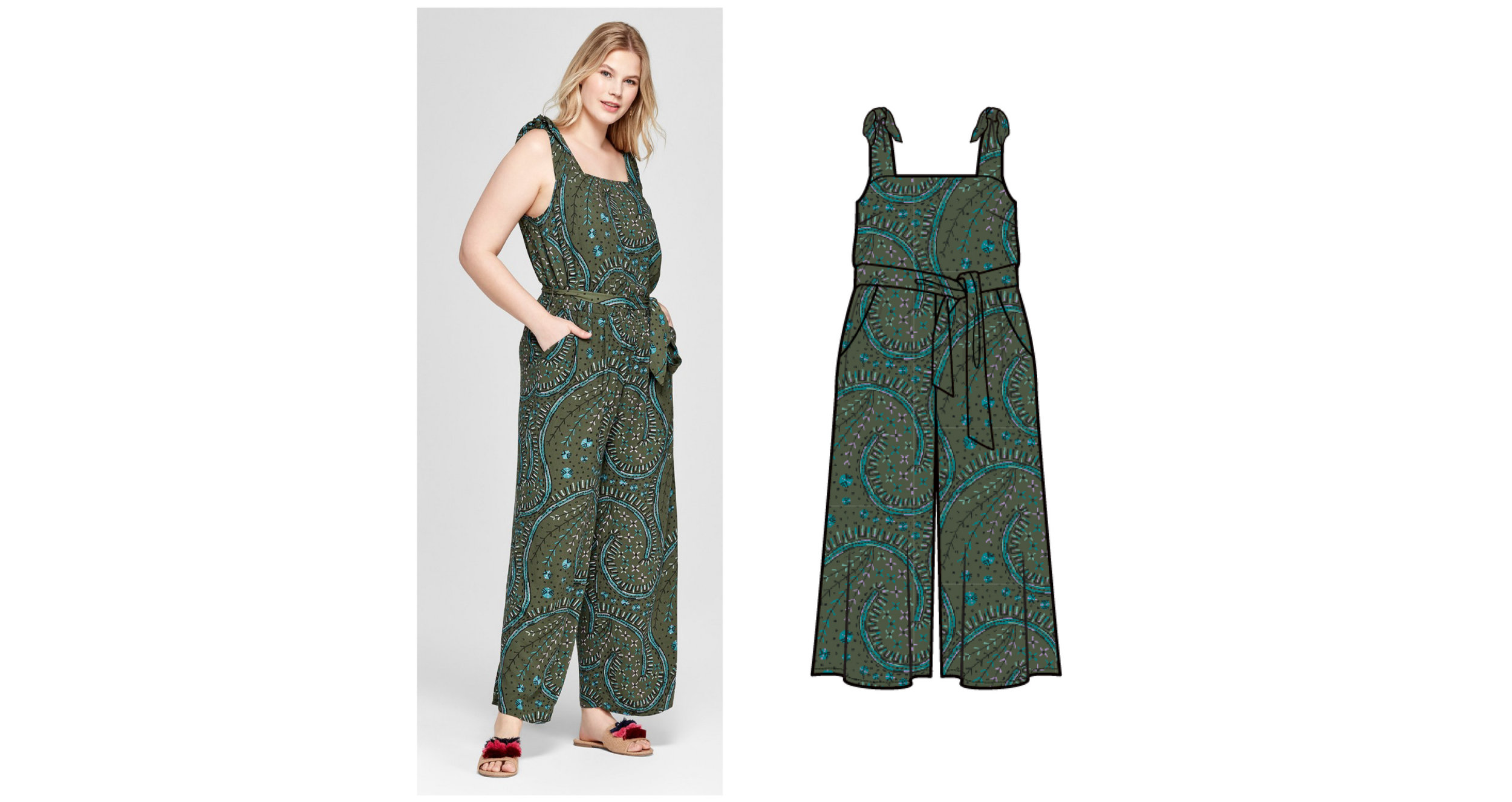 Tie Shoulder Jumpsuit with Belted Waist