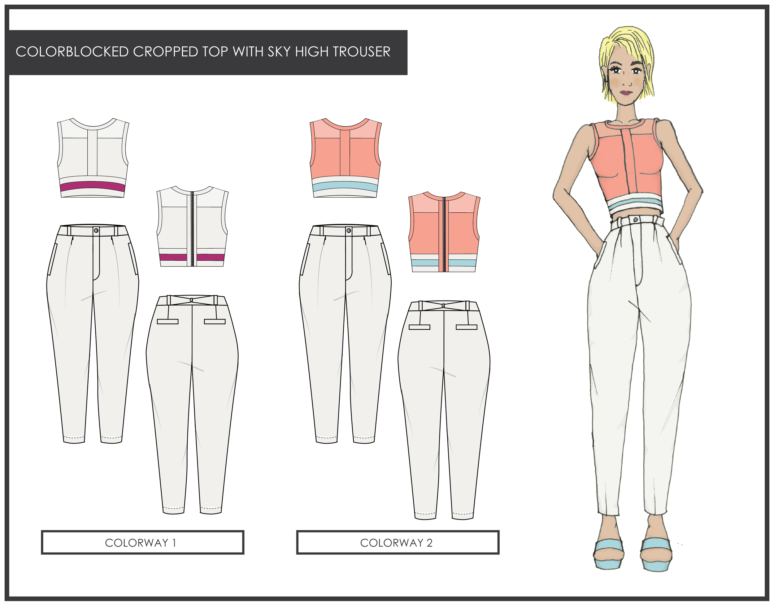 Athletic Inspired Cropped Top with Voluminous Menswear Bottom.