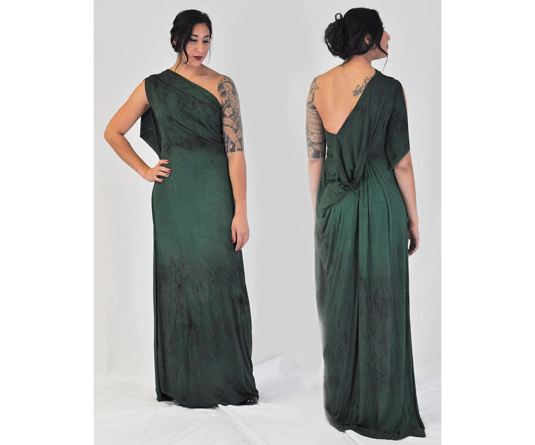 Hand Dyed Gown Made from One Full Rectangular Piece of Fabric Without Any Trimming or Cutting of Fabric for No Waste.