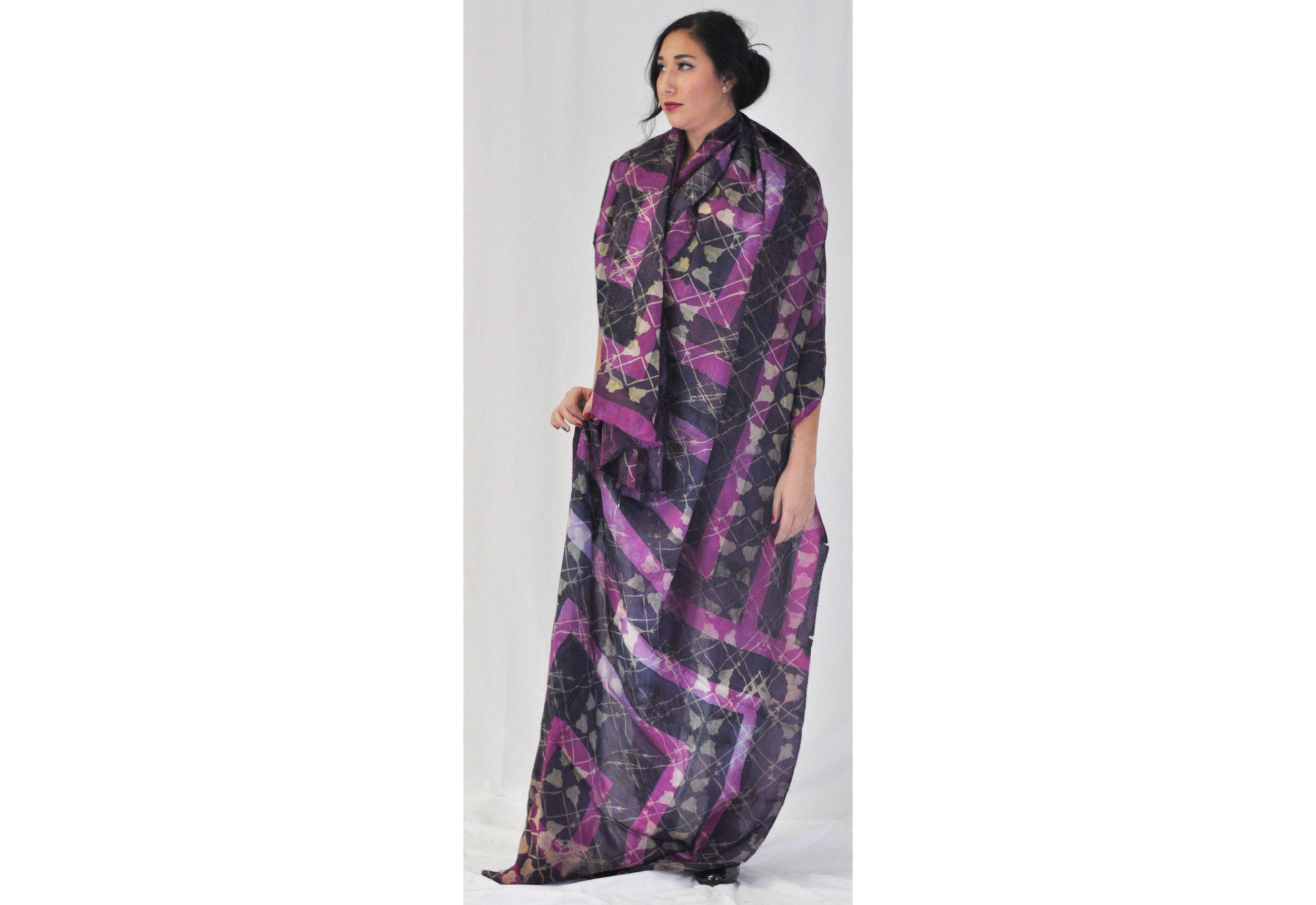 Silk Textile Featuring Dip Dyeing, Hand painting and Discharge Screen Printing Techniques