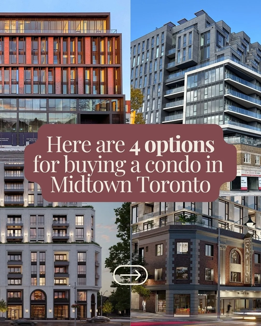 Here are the 4 simple paths almost every Midtown Toronto condo buyer is choosing right now.

1️⃣ Brand New or Almost Done
These are buildings that just finished or are close to finishing.

You get brand new but closer to resale prices.
Builders offer