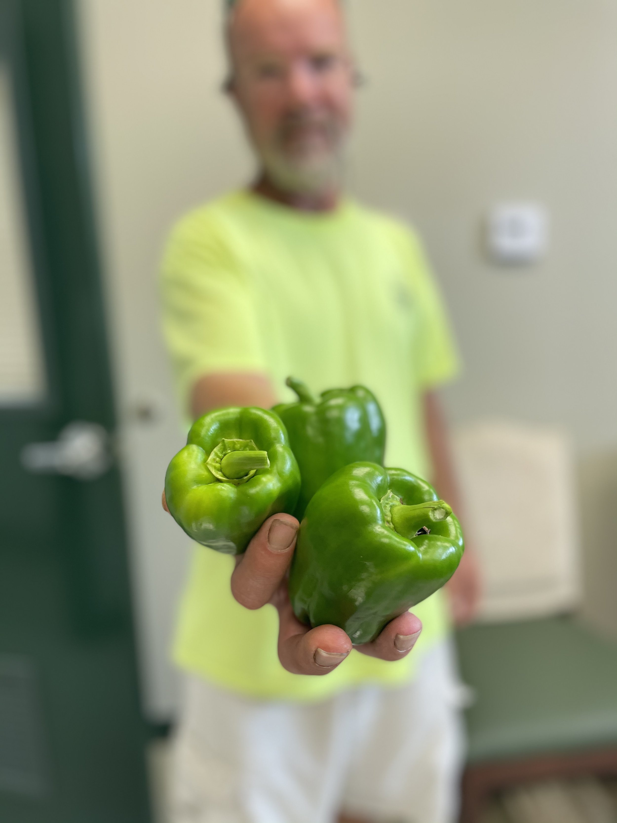Garden Staff Kent Jones shows off some Mercy  Garden bell peppers CREDIT N Besser.jpg