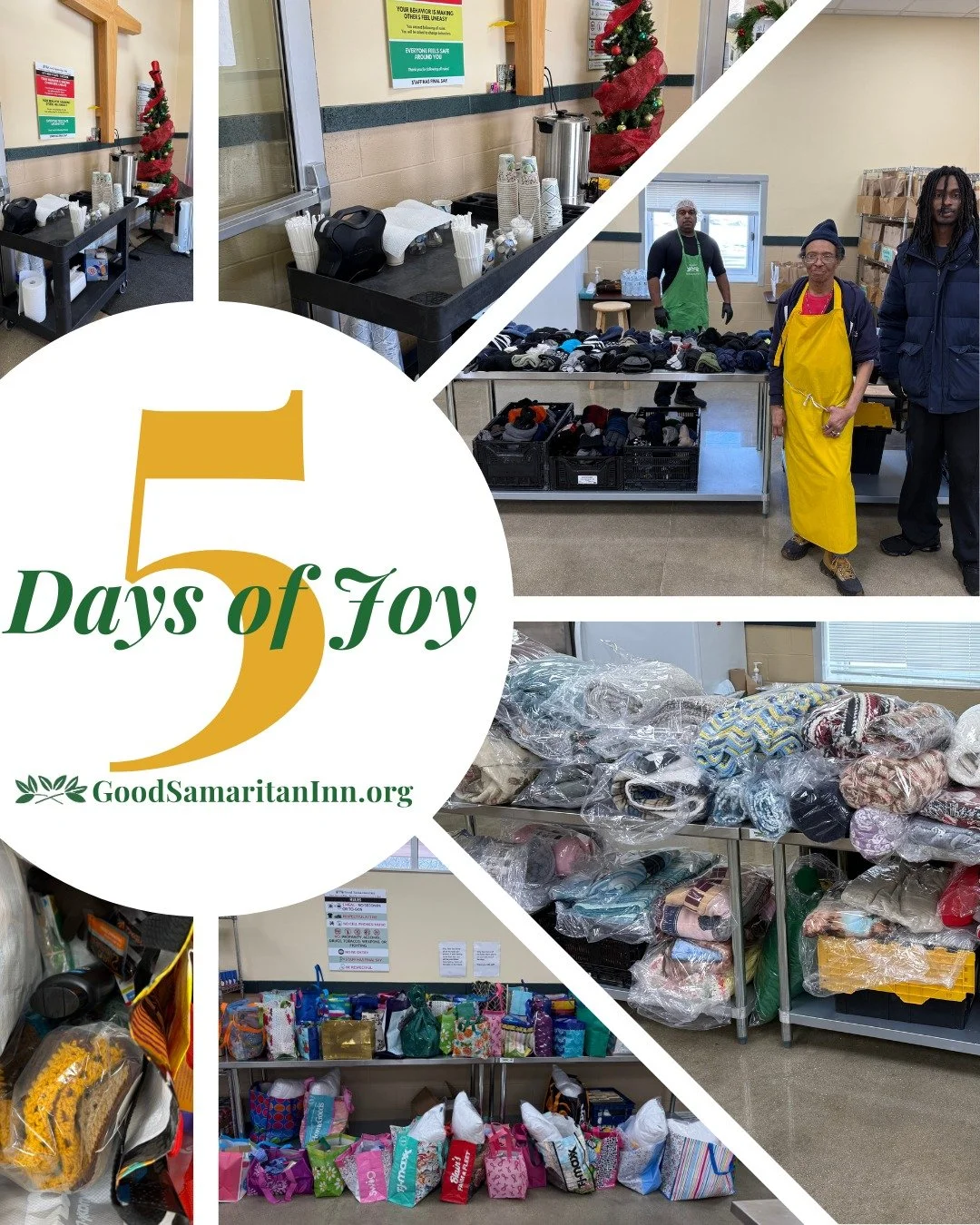 Thank you to everyone who donated items to this year&rsquo;s 5 Days of Joy celebration!

 Your generosity wrapped our patrons in care with gloves, hats, scarves, blankets, coffee, hot cocoa, personal care items, hand warmers, and so much more. The ci