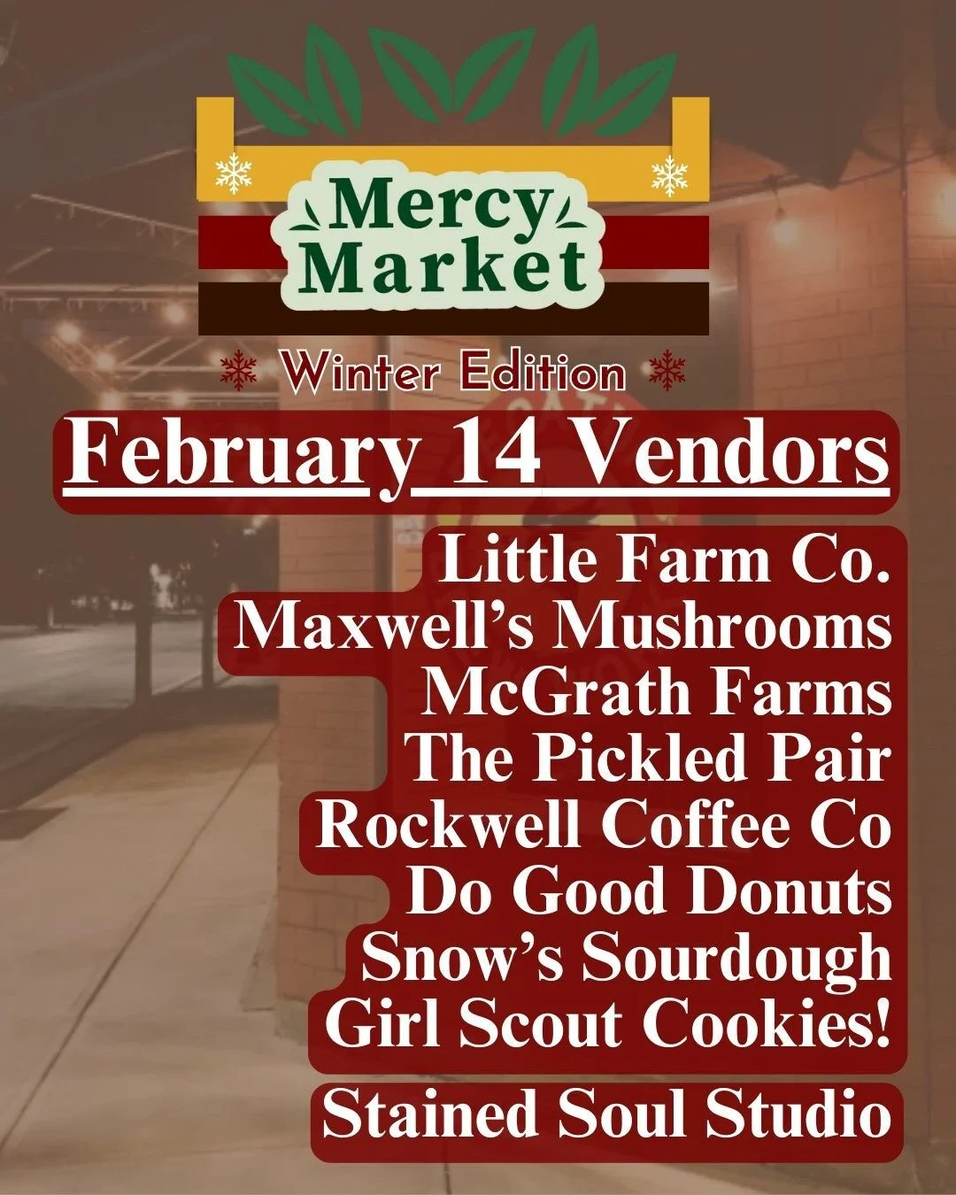 Mercy Market: Winter Edition is happening this Saturday, February 14th at Decatur Brew Works! 

Start your Valentine&rsquo;s Day by showing some love to local makers, growers, and small businesses who make our community shine.

You&rsquo;ll find a he