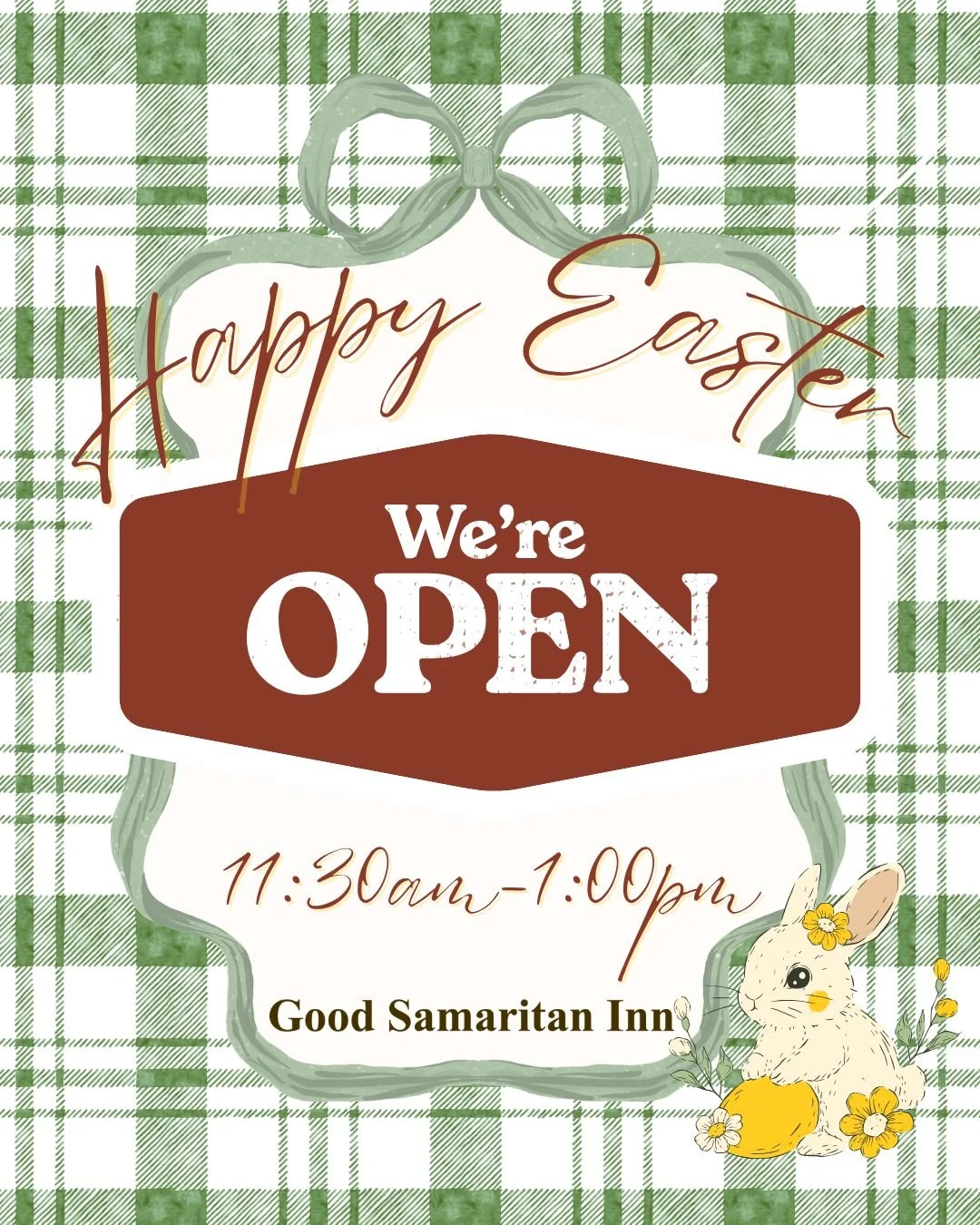 Blessings to you this Easter Sunday!

We are grateful for this day and the season it represents&mdash;a time of renewal, hope, and new beginnings.

If you are in need of a meal today, our dining room will be open from 11:30 AM to 1:00 PM.

You can fi