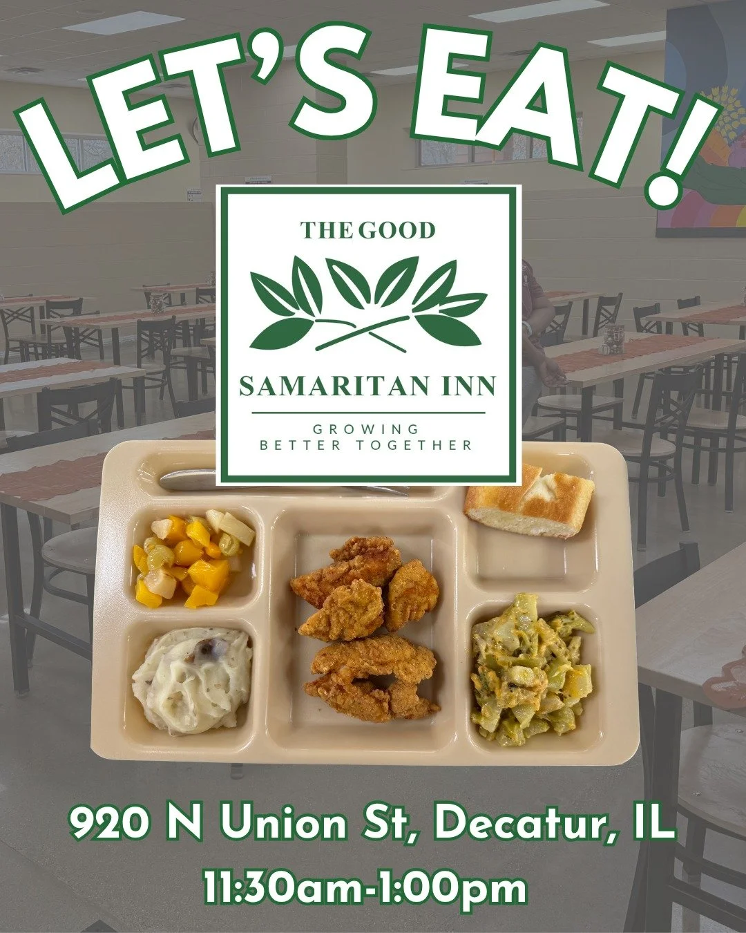 We had another great meal this week: chicken strips with homemade mashed potatoes, cheesy broccoli, fruit cocktail, and La Gondola bread, all served with care and sure to leave everyone satisfied.

We&rsquo;re grateful to our dedicated cooks for prep