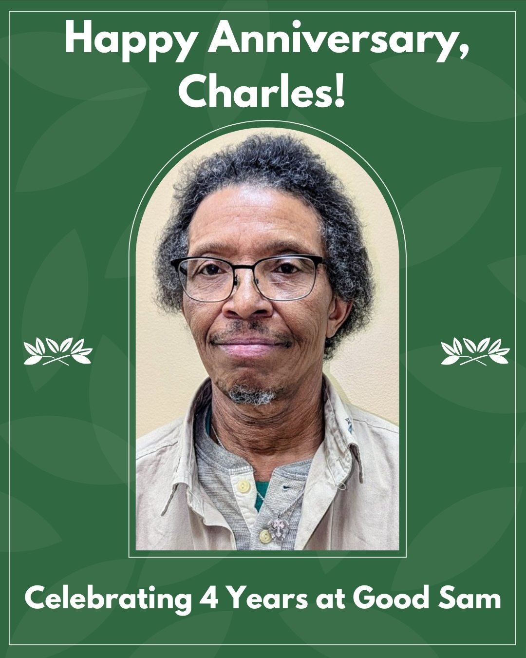 Happy 4 Year Anniversary, Charles! 🎉

For the past four years, Charles has been an important part of our team and a familiar, welcoming presence in our facility each day. From washing and putting away dishes to helping keep our space clean and runni