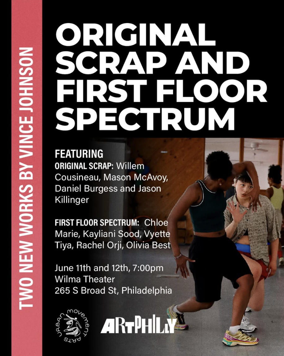  First Floor Spectrum  Vince Johnson Performance Group  Presented by  ArtPhilly   Performers: Chloe Marie, Kayliani Sood, Vyette Tiya, Rachel Orji, and Olivia best  Description: First Floor Spectrum is a replete quest for harmony between darkness and