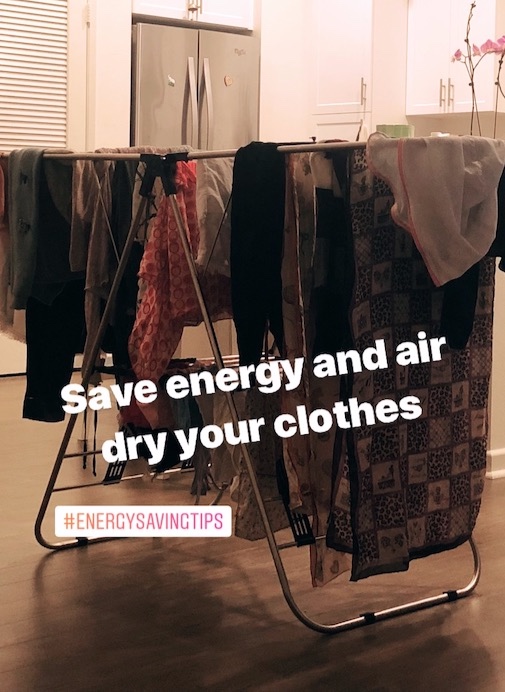 I run my laundry in the evening and air dry my clothes overnight (Post from my Minnieveggie Instagram stories).