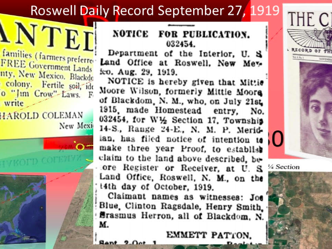 Mittie Moore, Wilson 1919 Homestead announcement