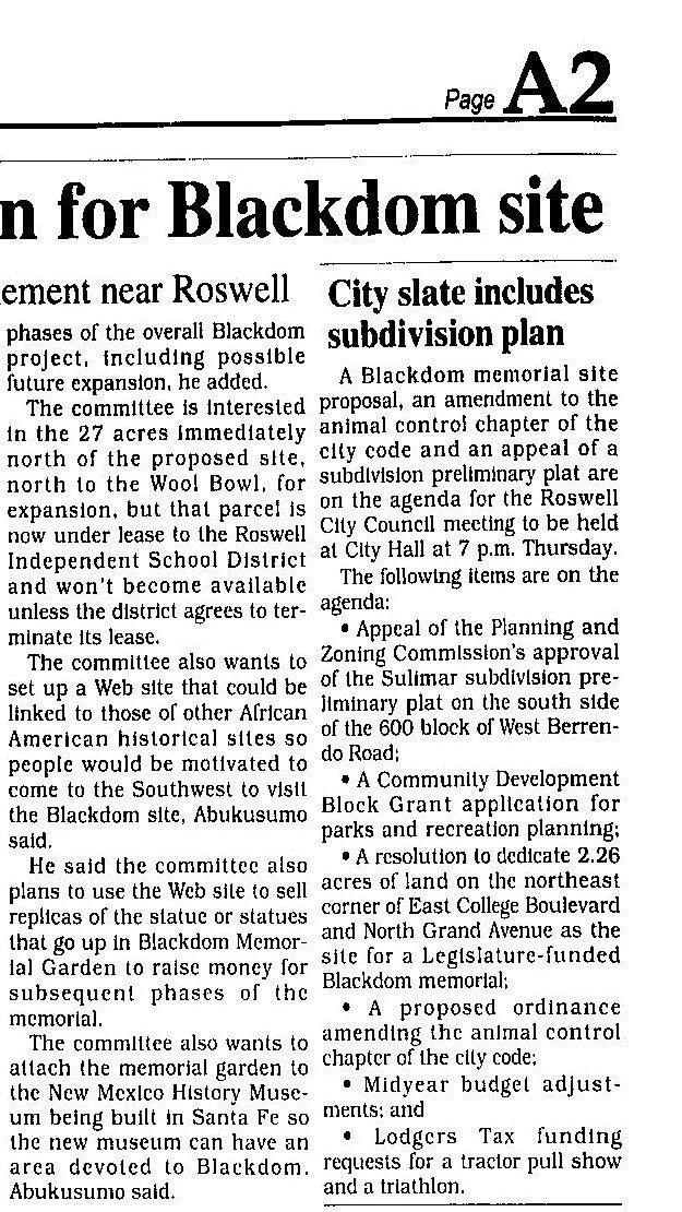 #BlackdomMemorialGarden | #RoswellDailyRecord Wednesday, February 8, 2006