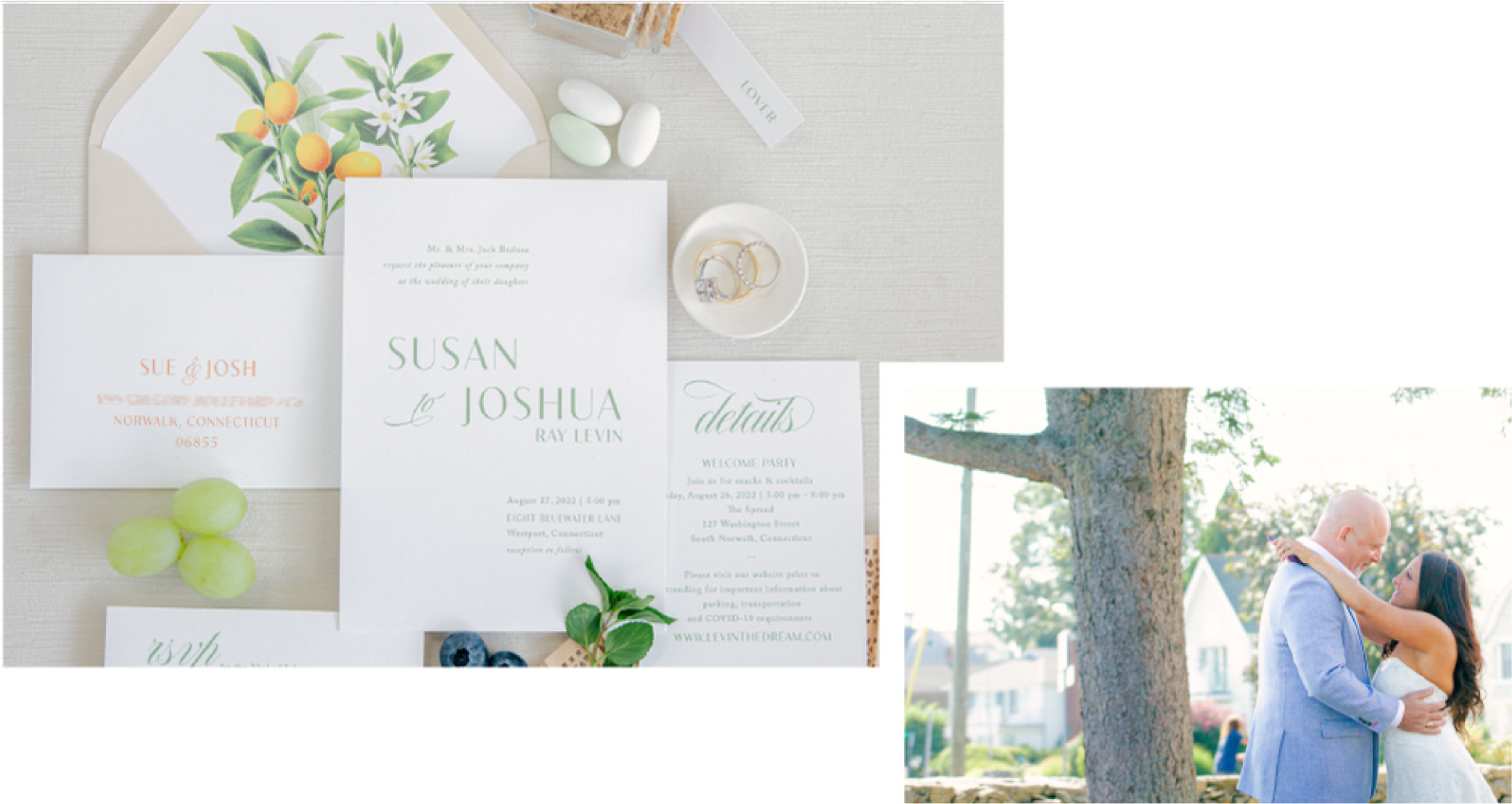 green citrus wedding invitation