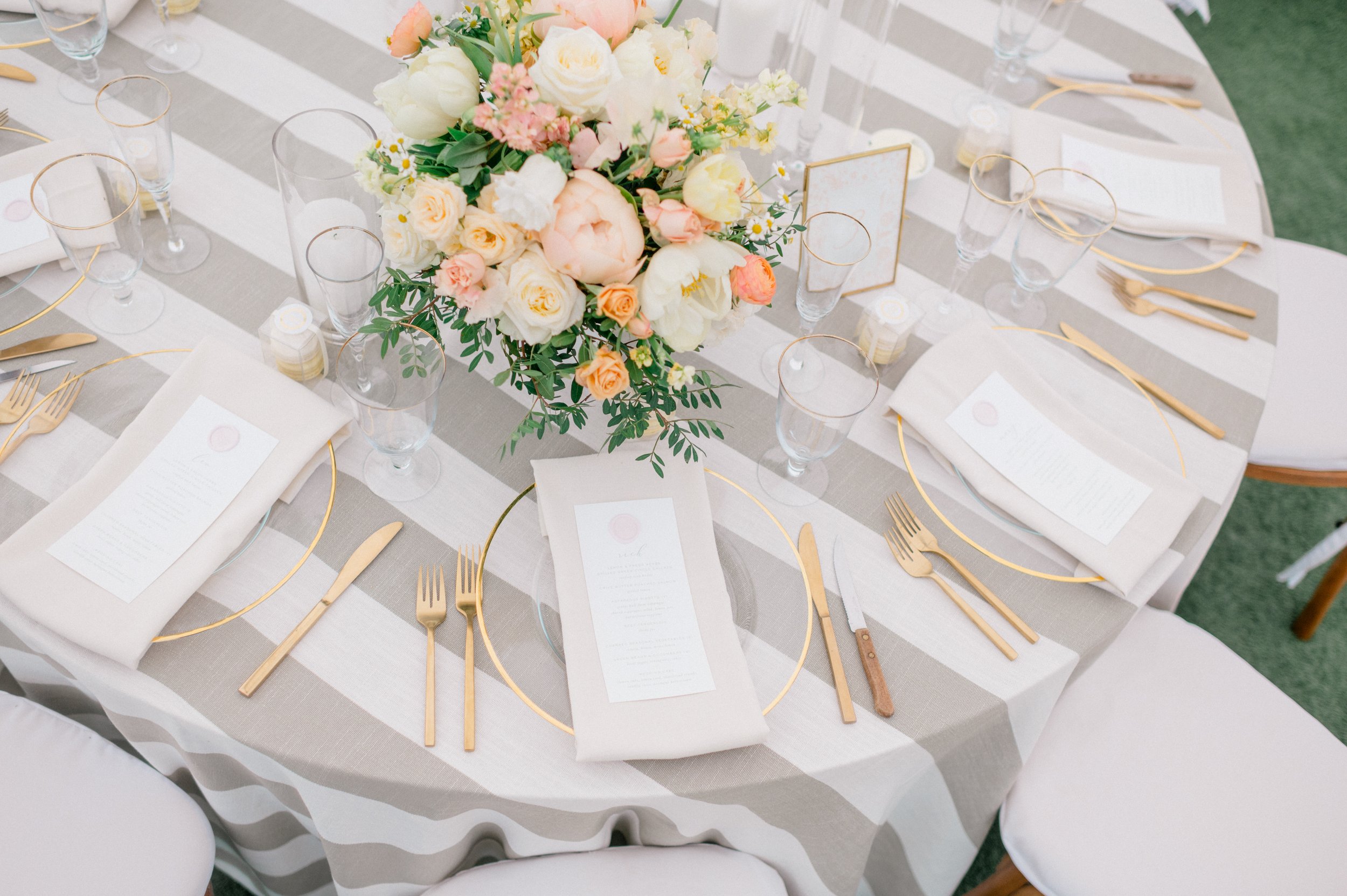 striped wedding linens and menus