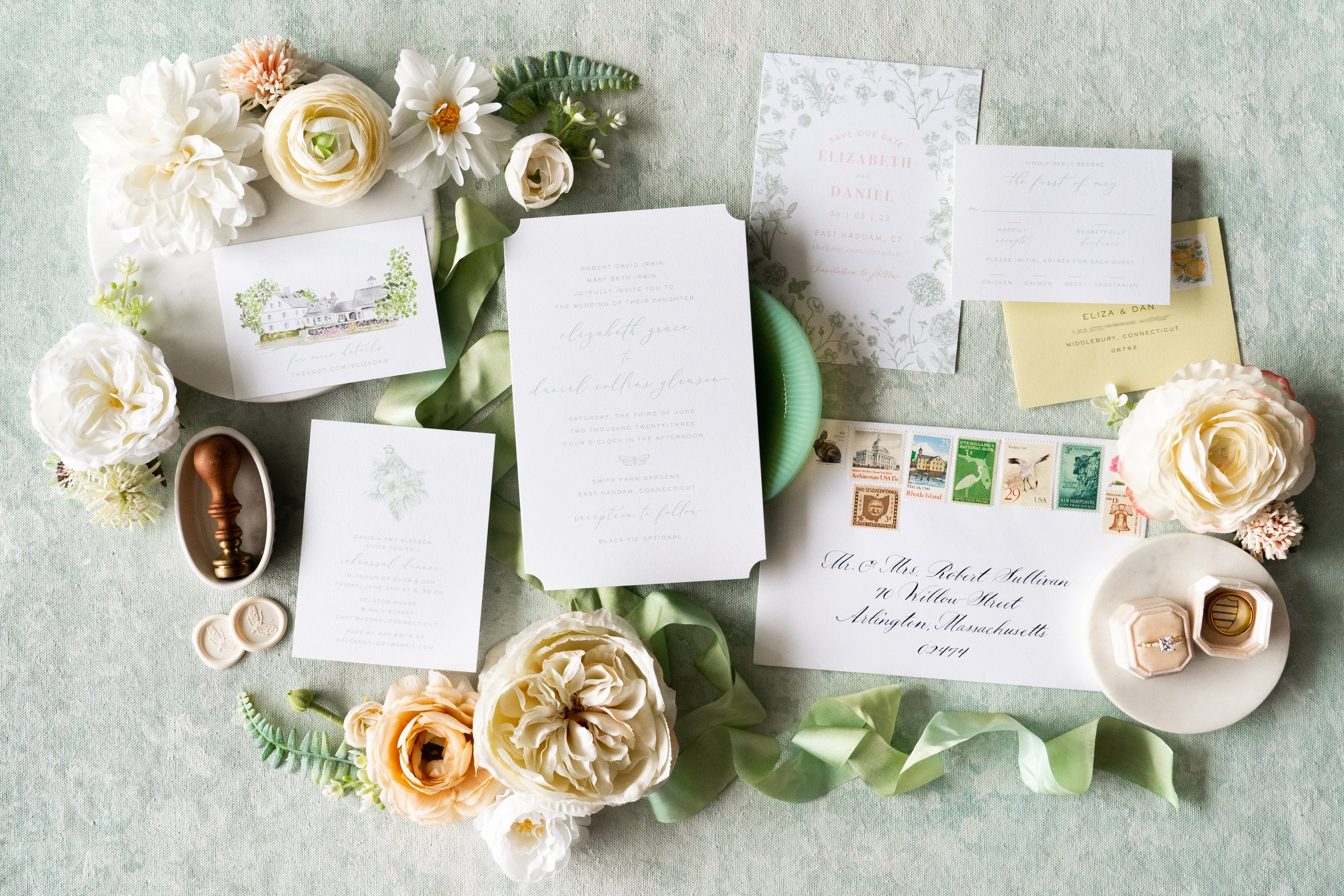 smith farm gardens custom pastel wedding invitation suite