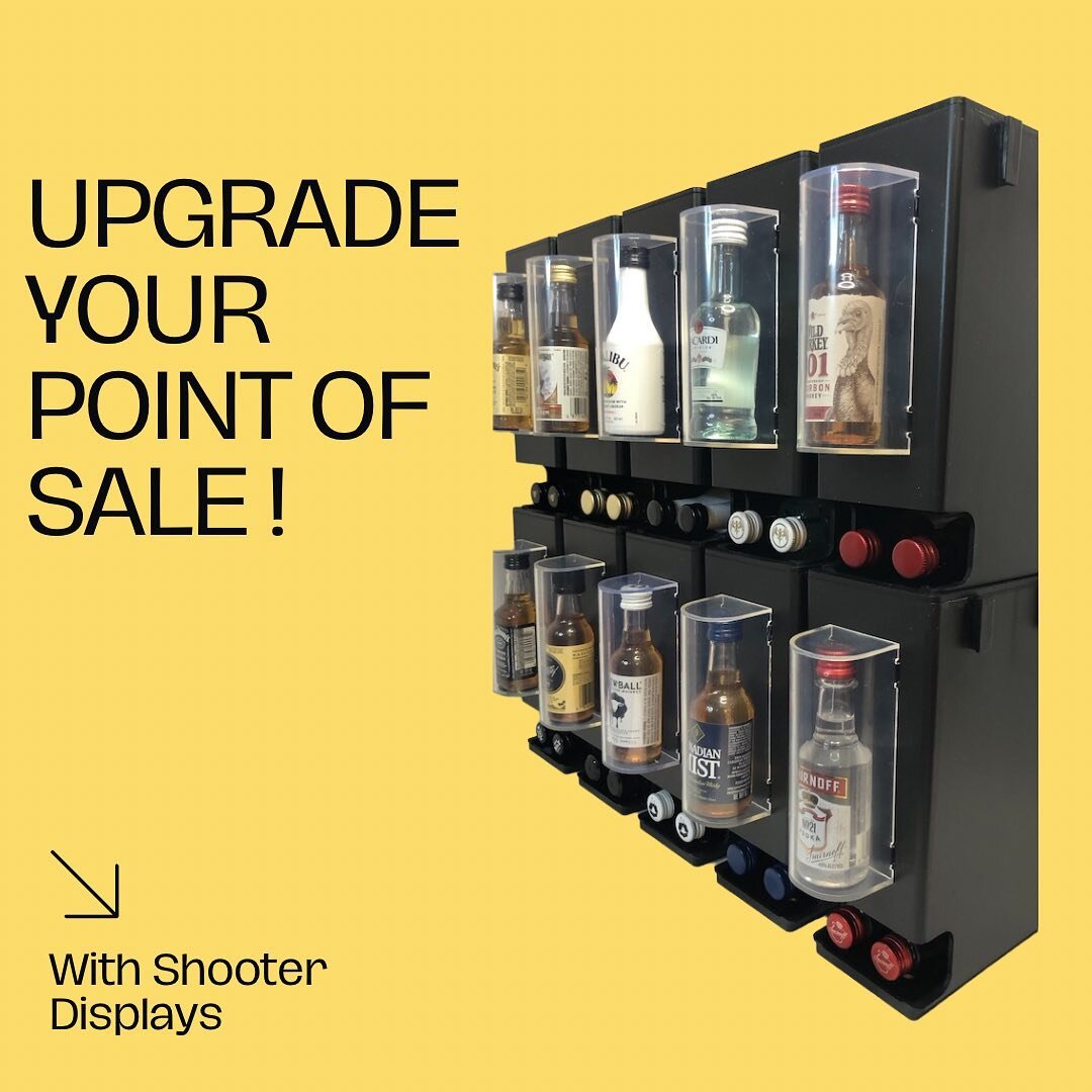 Upgrade the appearance and function of your liquor stores point of sale with our solution driven displays. Too often do 50ml&rsquo;s get tossed in dump bins or in crooked rows on the shelf. 
Shooter Displays will organize your minis with a profession
