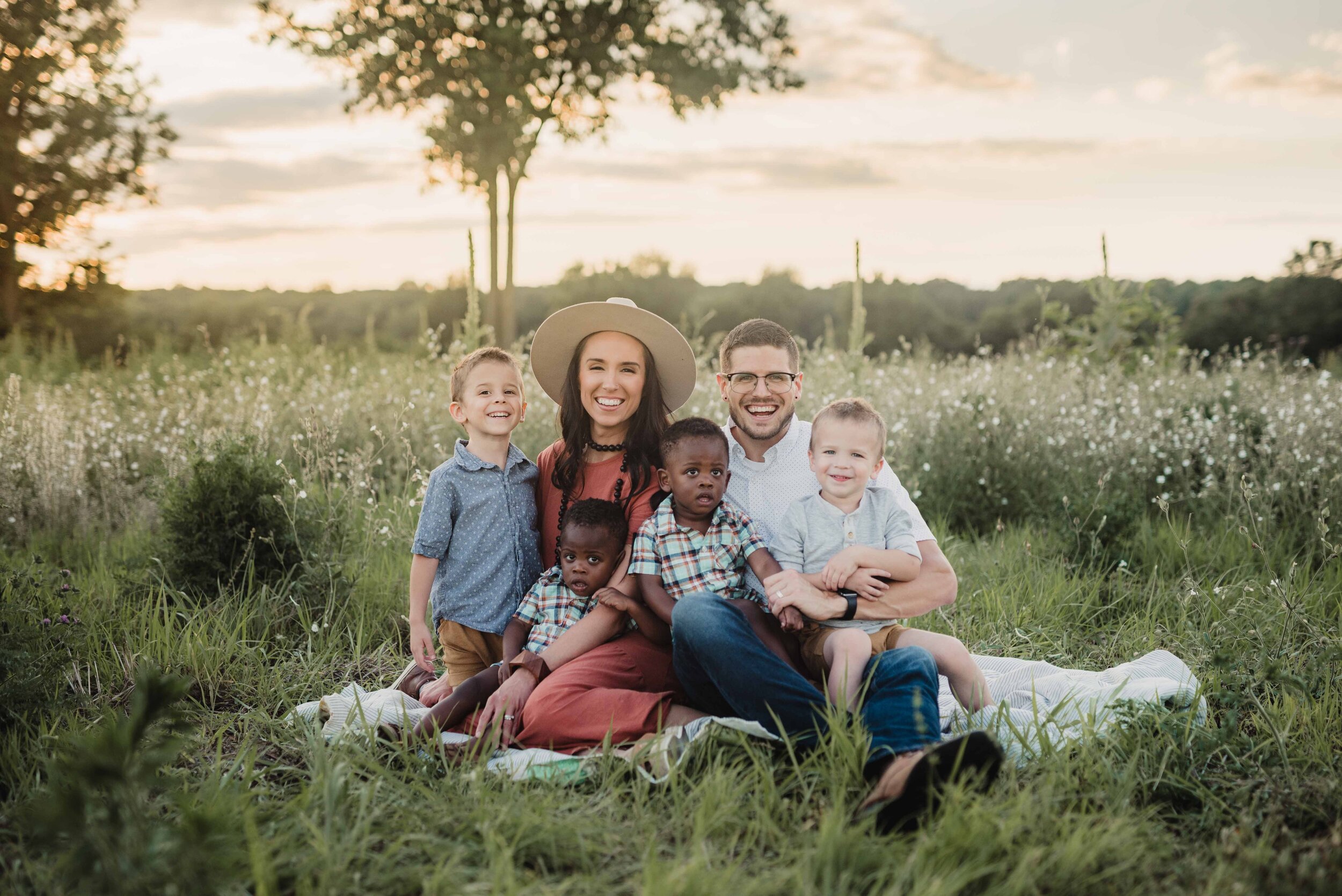 family photos at Prophetstown State Park in a gorgeous wildflower field.