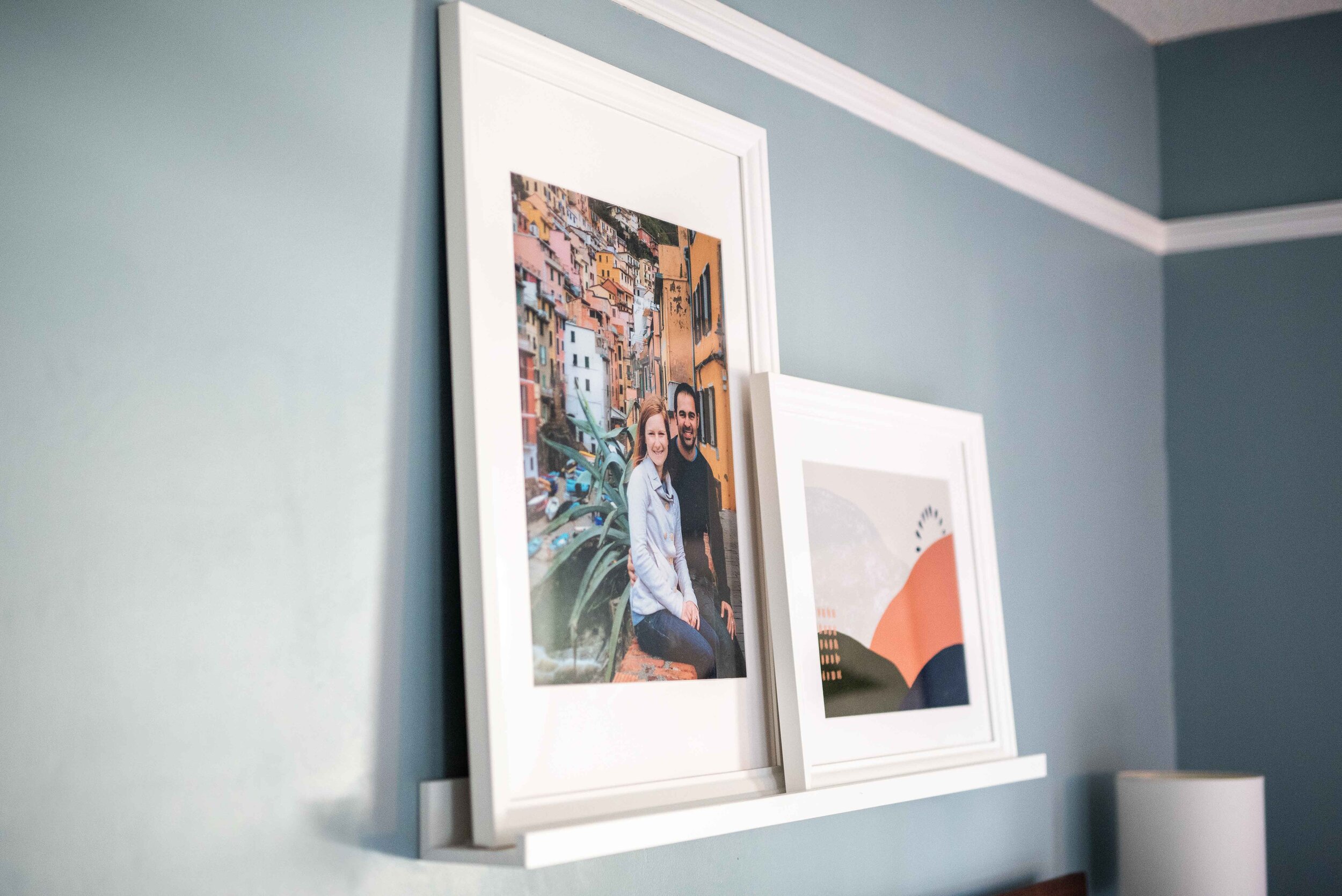 A real floating shelf example from our bedroom! We used the Ikea floating shelf and the picture of us is a 12x18 in.