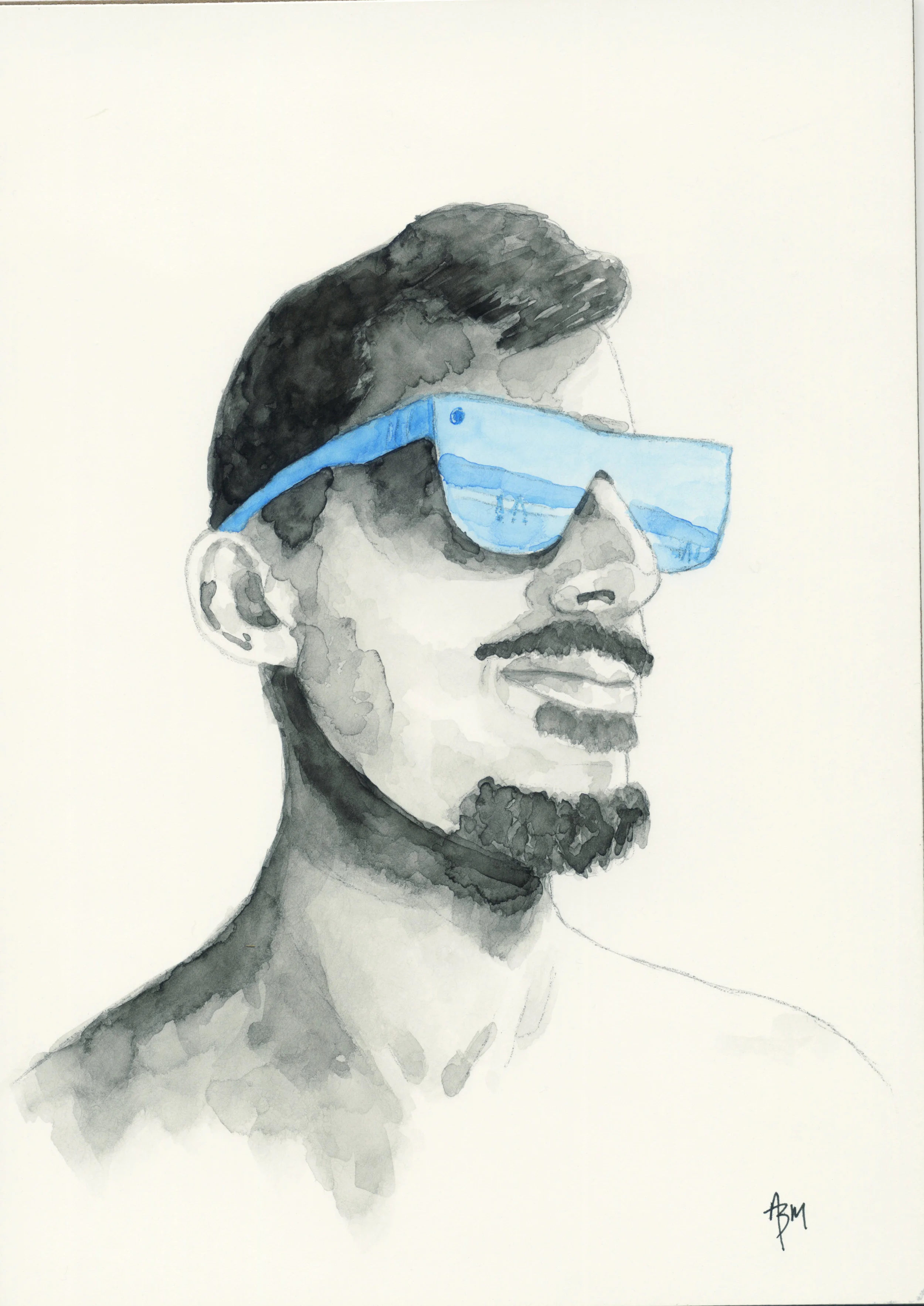 Blue Sunglasses - Watercolor on Clayboard