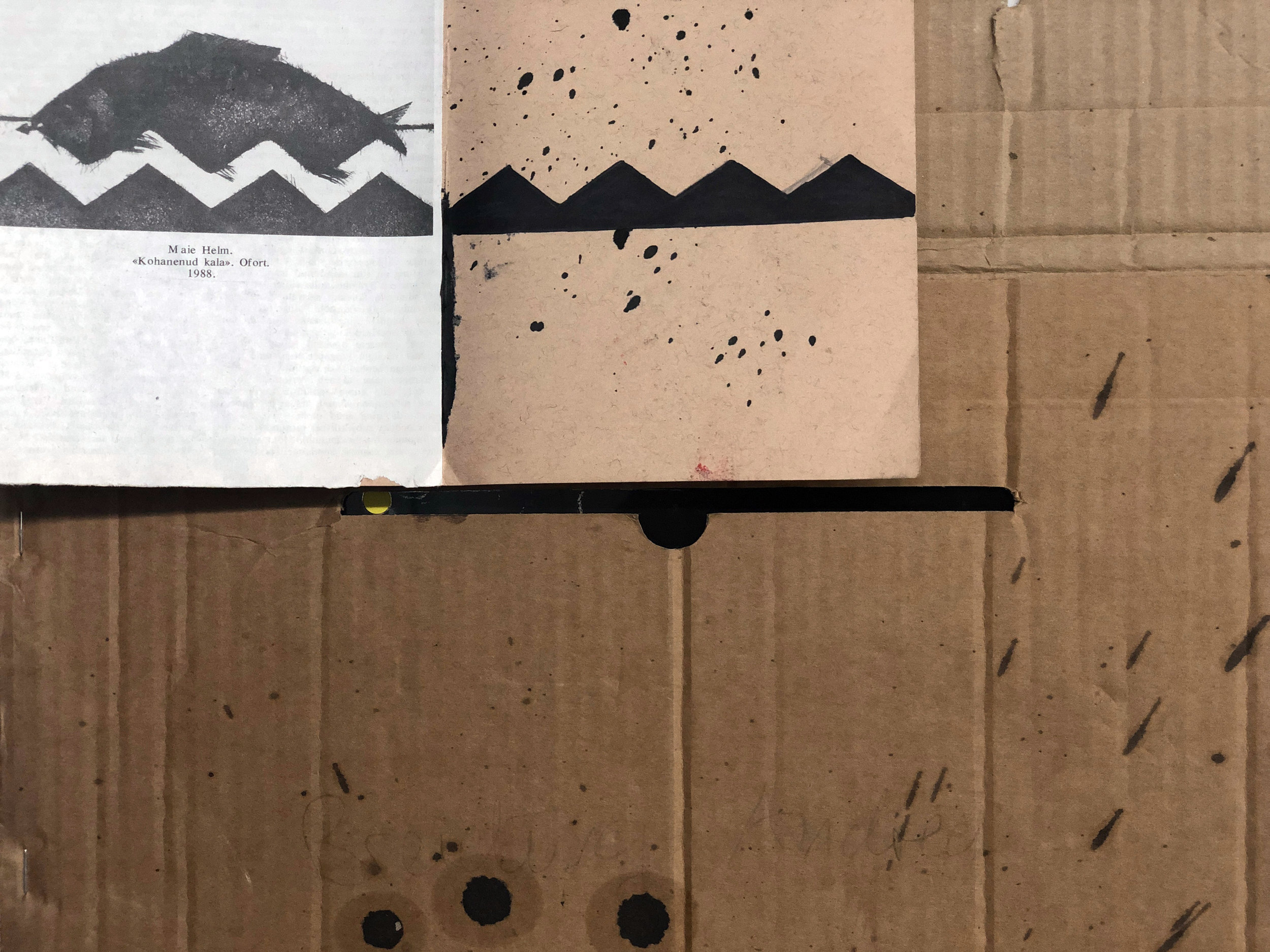 Acclimated Fish (Action Drawing Series), 2015. Ink on Paper and Cardboard. 14 x 15 in.