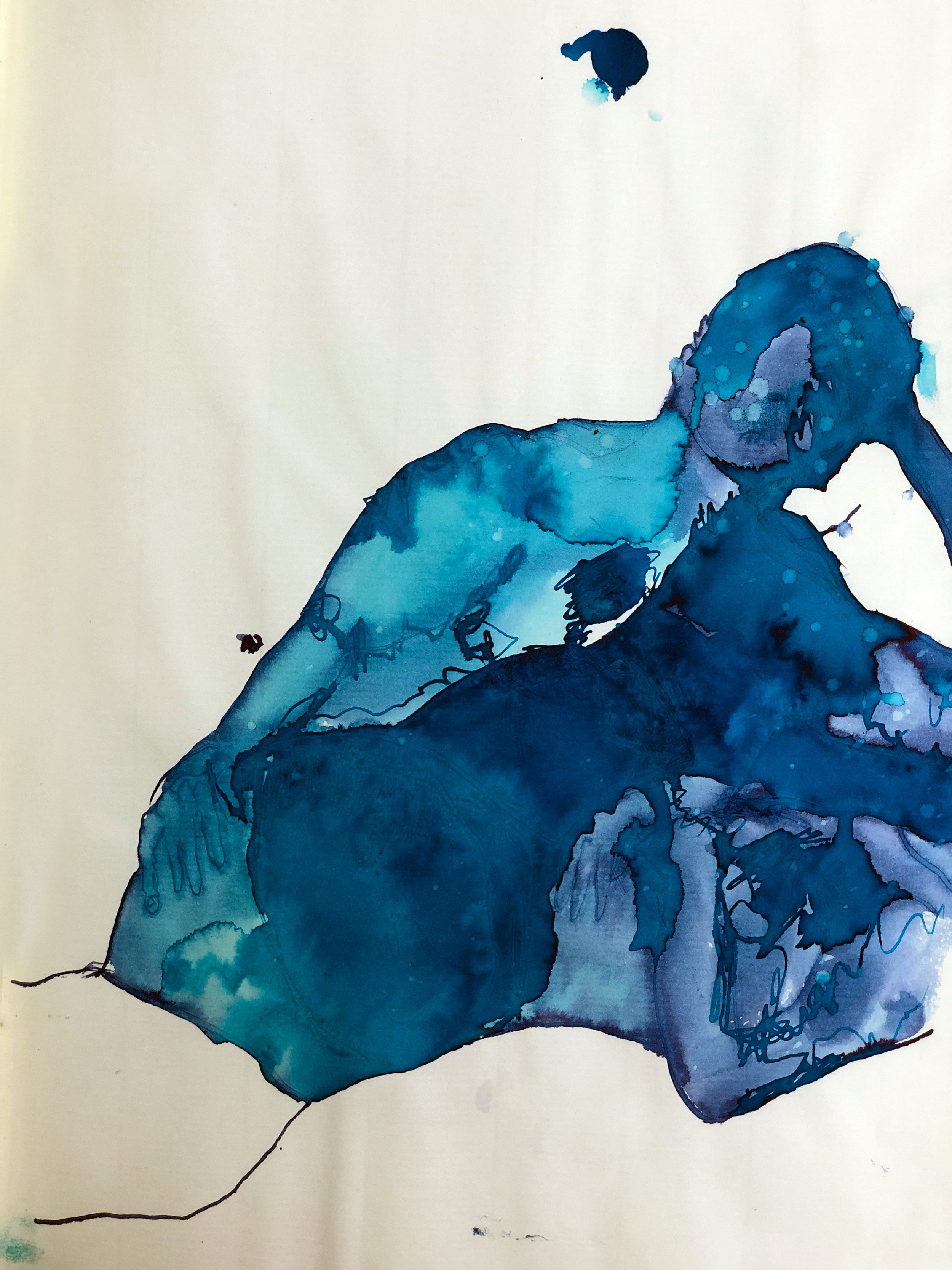 Jess and Litia Carrying Osa (Action Drawing Series), 2018. Ink on Paper. 11.5 x 8 in.