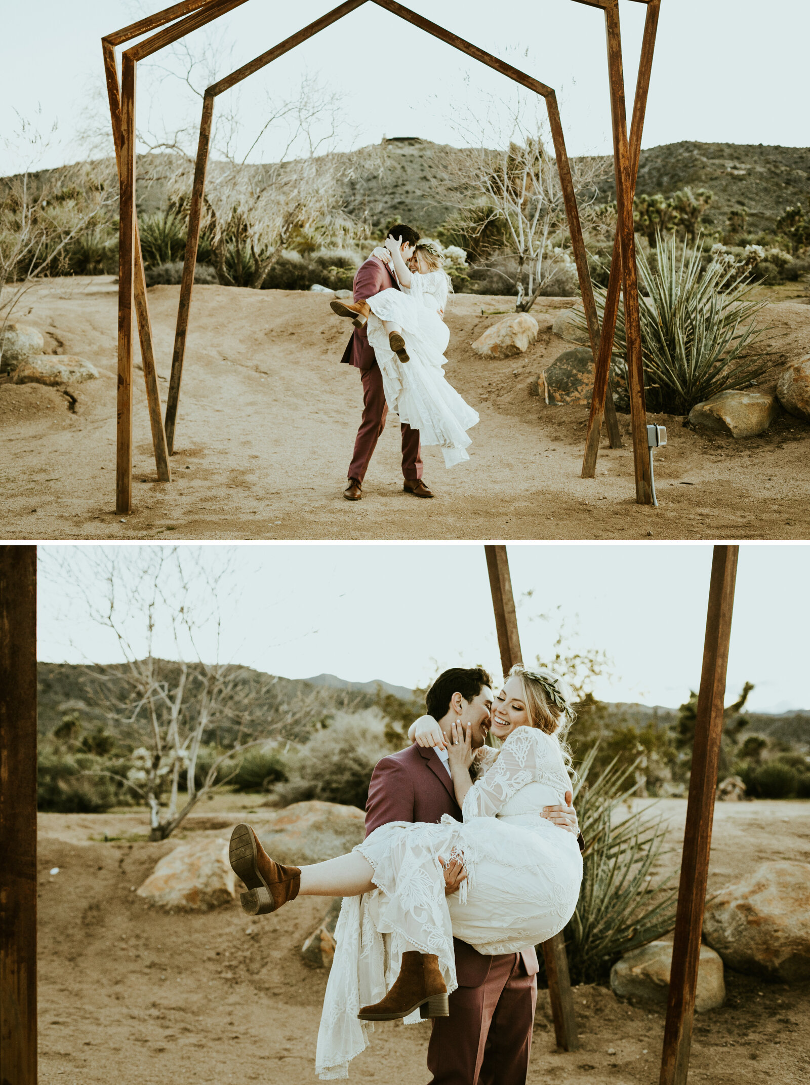 tumbleweed sanctuary twentynine palms california joshua tree wedding photos styled shoot boho elopement bohemian wedding insp elopement dress ideas bride and groom pose-3.jpg