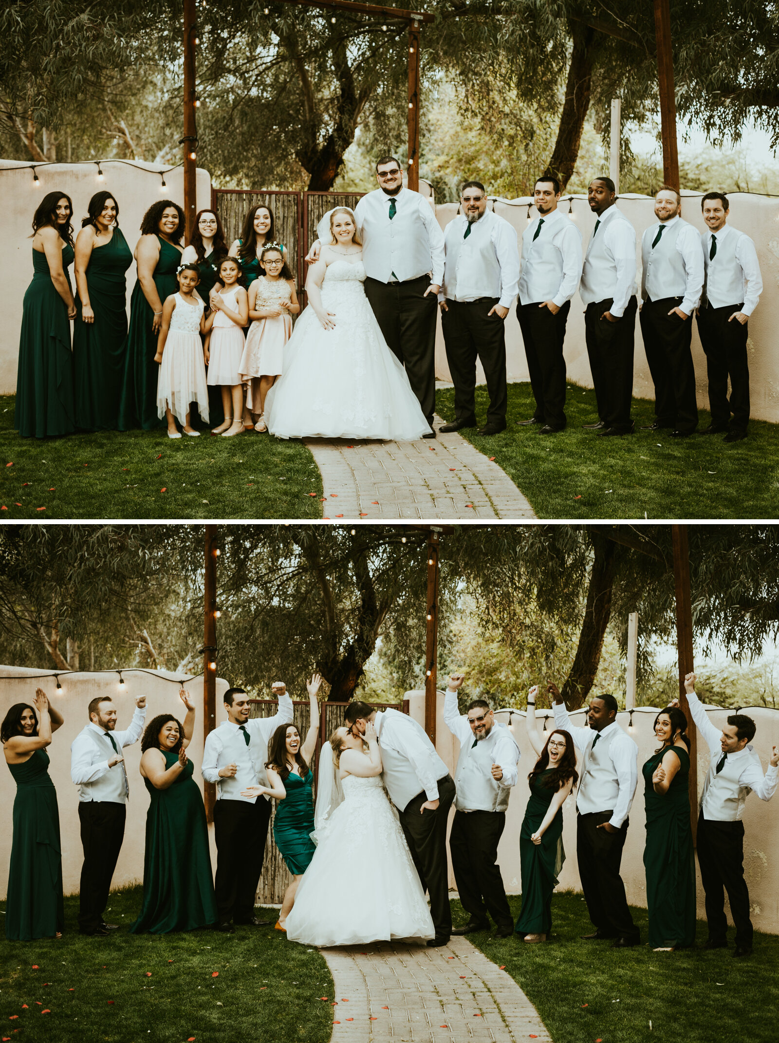 hacienda de rosa mesa arizona wedding photos wedding party photos bridemaid groomsmen flowergirl green bridesmaid dress grey groomsman vest.jpg