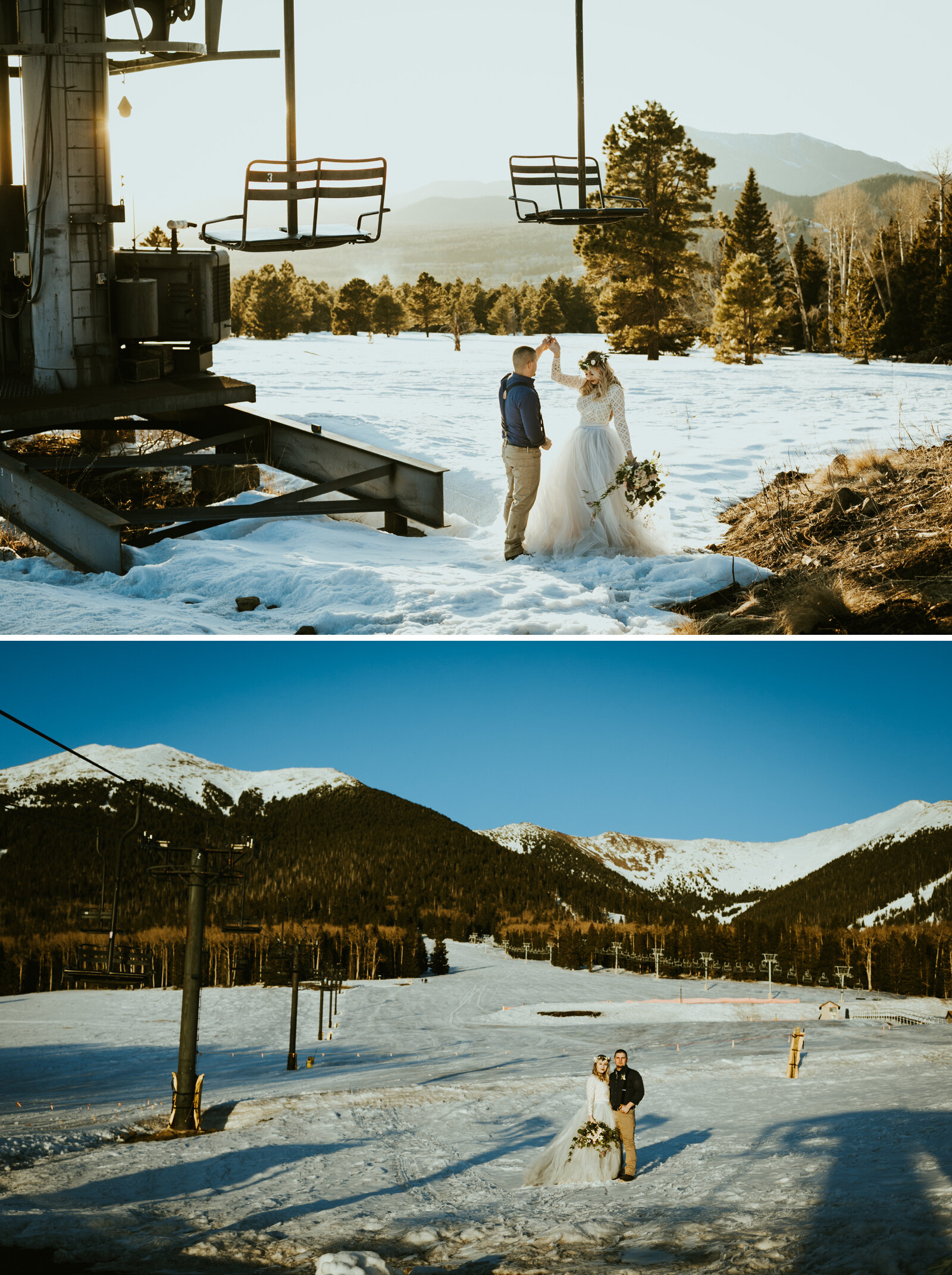 arizona snowbowl mount humphreys flagstaff arizona wedding photos styled shoot sweet caroline styles tulle wedding skirt snowy wedding ski wedding ski lift bride and groom photos-1.jpg