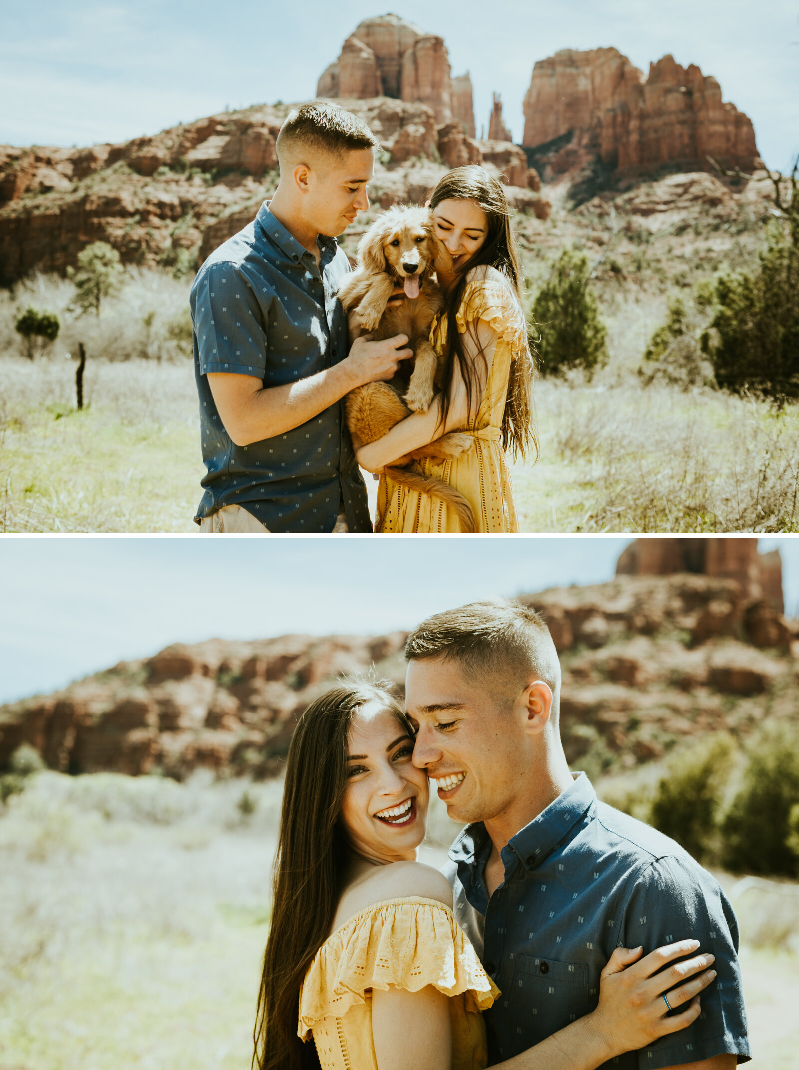 red rock crossing sedona arizona cathedral rock crescent moon ranch couple photos engagement photo outfit inspiration couple posing ideas midday photos anniversary photos goldendoodle dog puppy couple photos.jpg