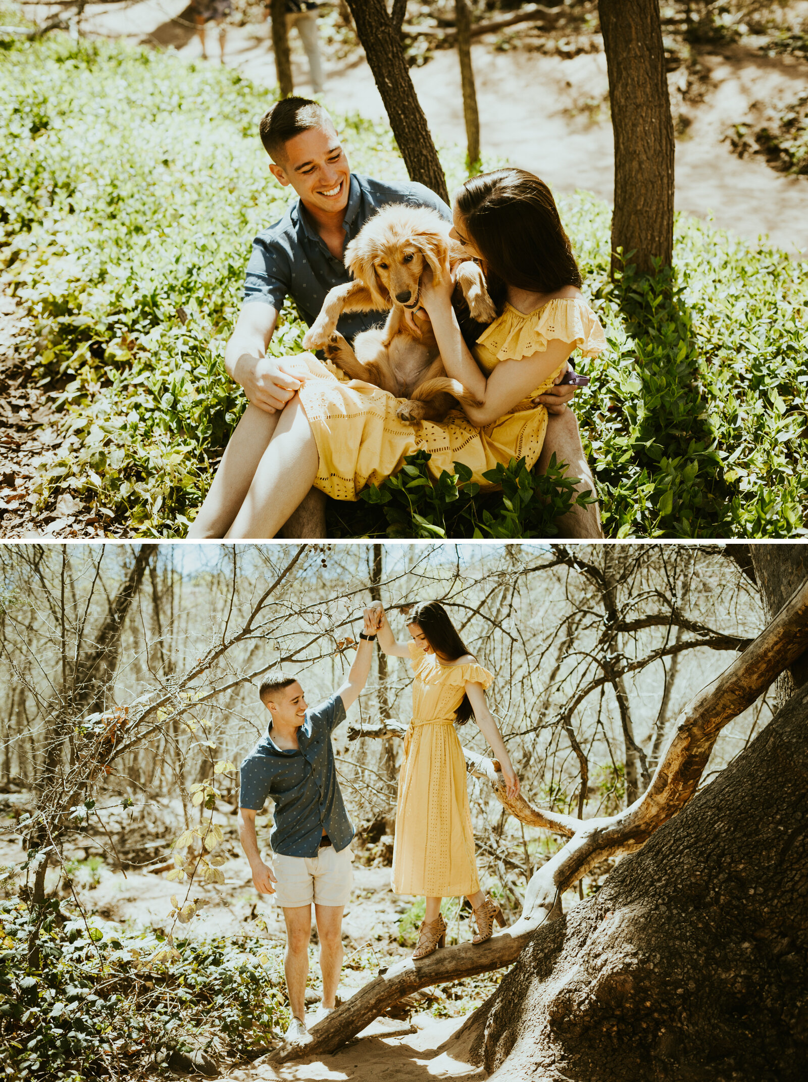 red rock crossing sedona arizona cathedral rock crescent moon ranch couple photos engagement photo outfit inspiration couple posing ideas midday photos anniversary photos goldendoodle puppy dog couple photos.jpg