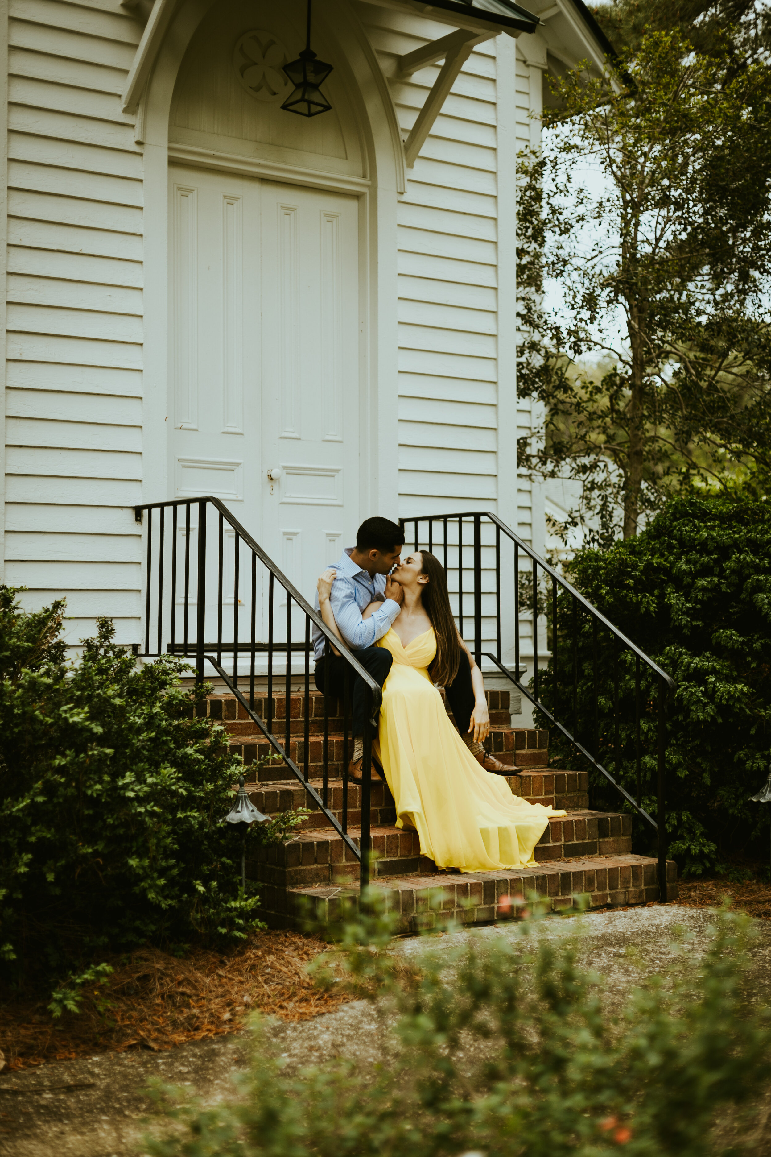 Chapel Hill North Carolina Engagement Photos Yellow formal dress couple outfit inspo spring couple photos posing inspiration-35.jpg