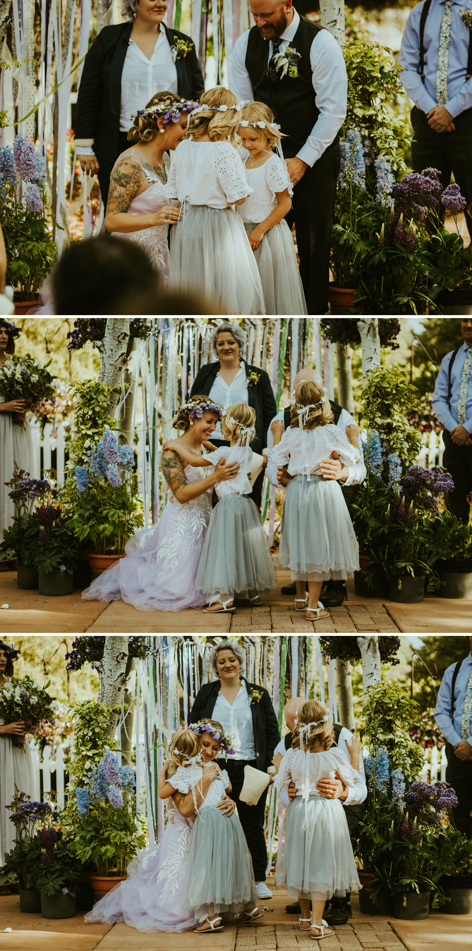 A bride and groom exchanging rings with their daughters during a wedding ceremony in flagstaff arizona.jpg