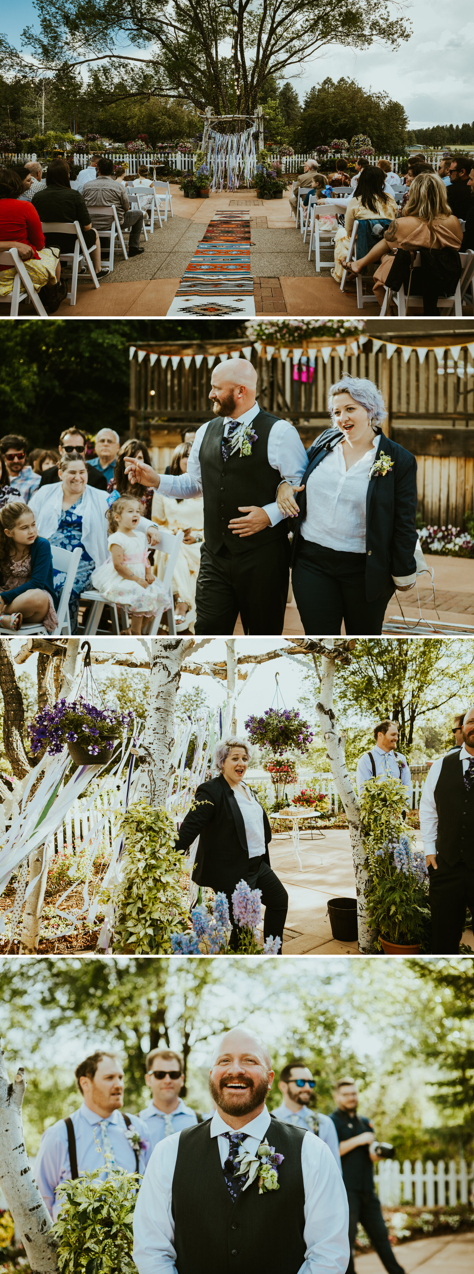 A groom walking down the aisle with his sister who officiates the wedding in flagstaff arizona.jpg