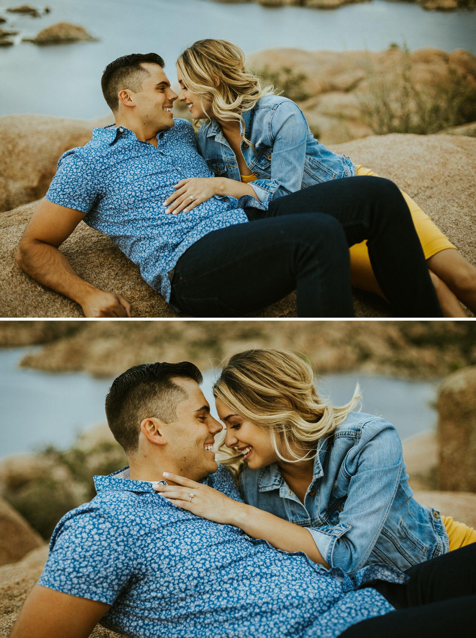 prescott arizona engagement photos watson lake couple outfit inspiration color pallete outfit ideas blue and yellow couple clothing engagement posing ideas.jpg