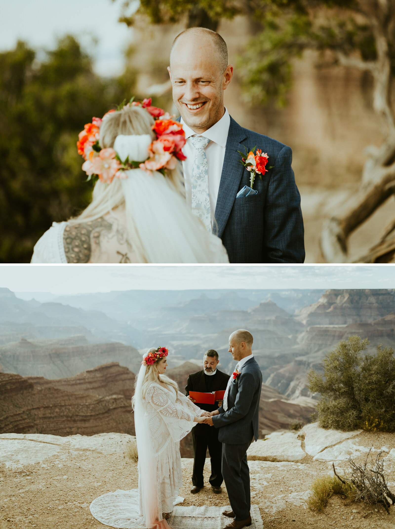 Grand Canyon National Park Elopement Moran Point Arizona boho wedding Photography boho style inspo bohemian bride inspiration blue suit groom style inspo floral neck tie.jpg