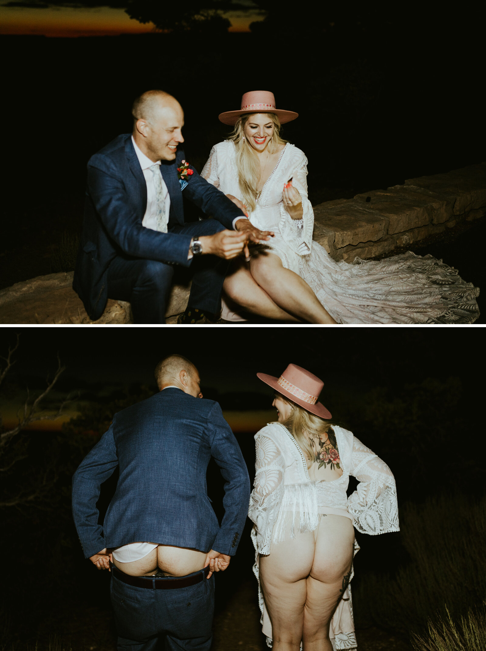 moran point grand canyon national park arizona elopement photography bibiluxe dress with fringe tassels boho bride inspiration boho wedding style inspo 420 friendly bride and groom silly bride and groom photos booty couple mooning camera .jpg