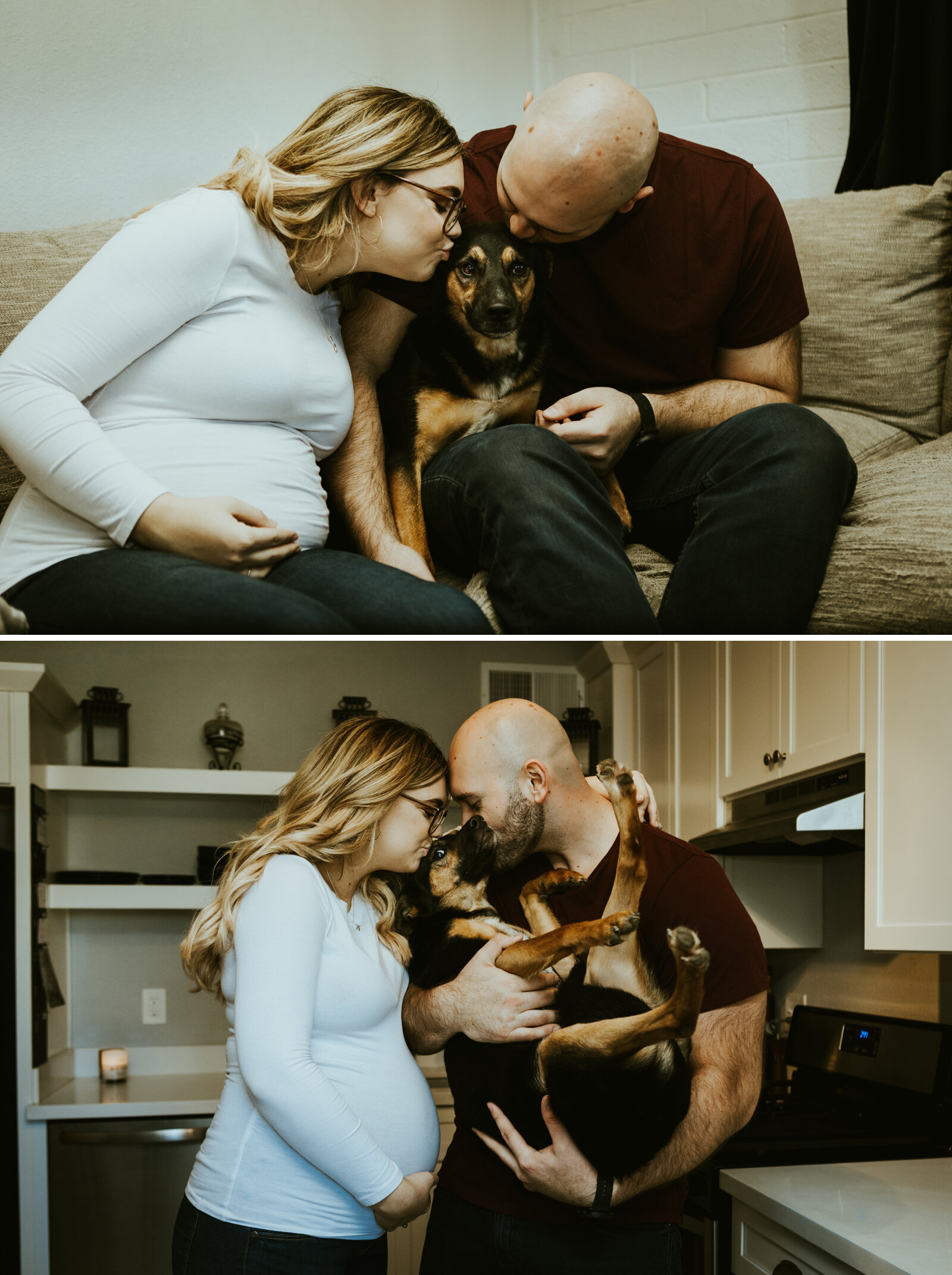 At home maternity photos taken by frankely photography in Phoenix arizona. Dog couple photos.jpg
