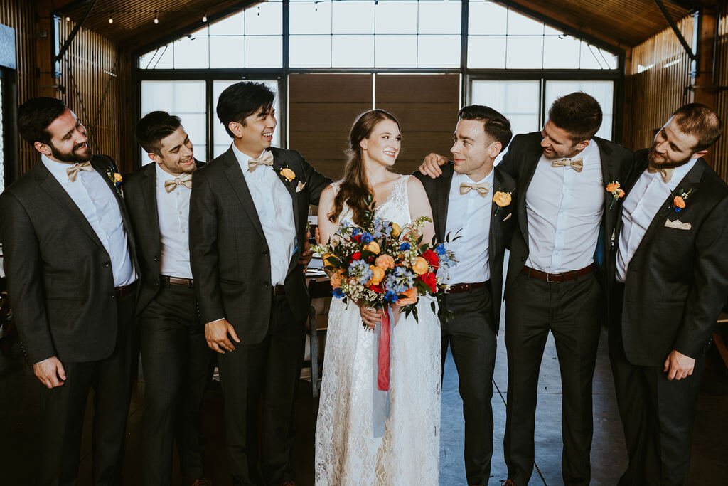 Bride standing with groomsmen at The Paseo in Arizona