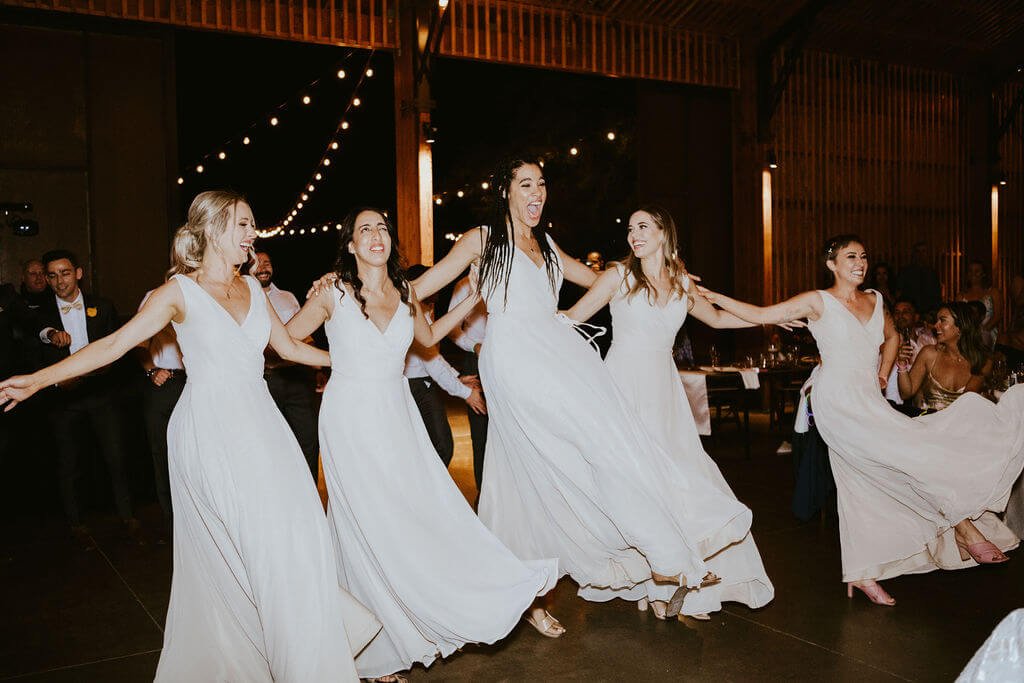 Bridesmaids perform choreography dance at Arizona desert wedding reception