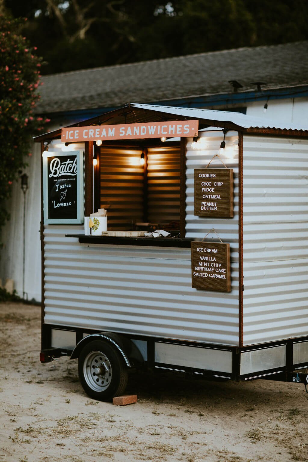 Custom ice cream trailer at Southern California wedding reception