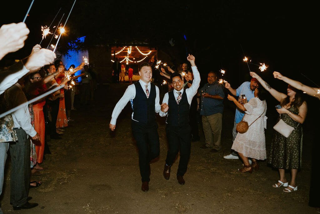 Send off for grooms with sparklers in Southern California wedding