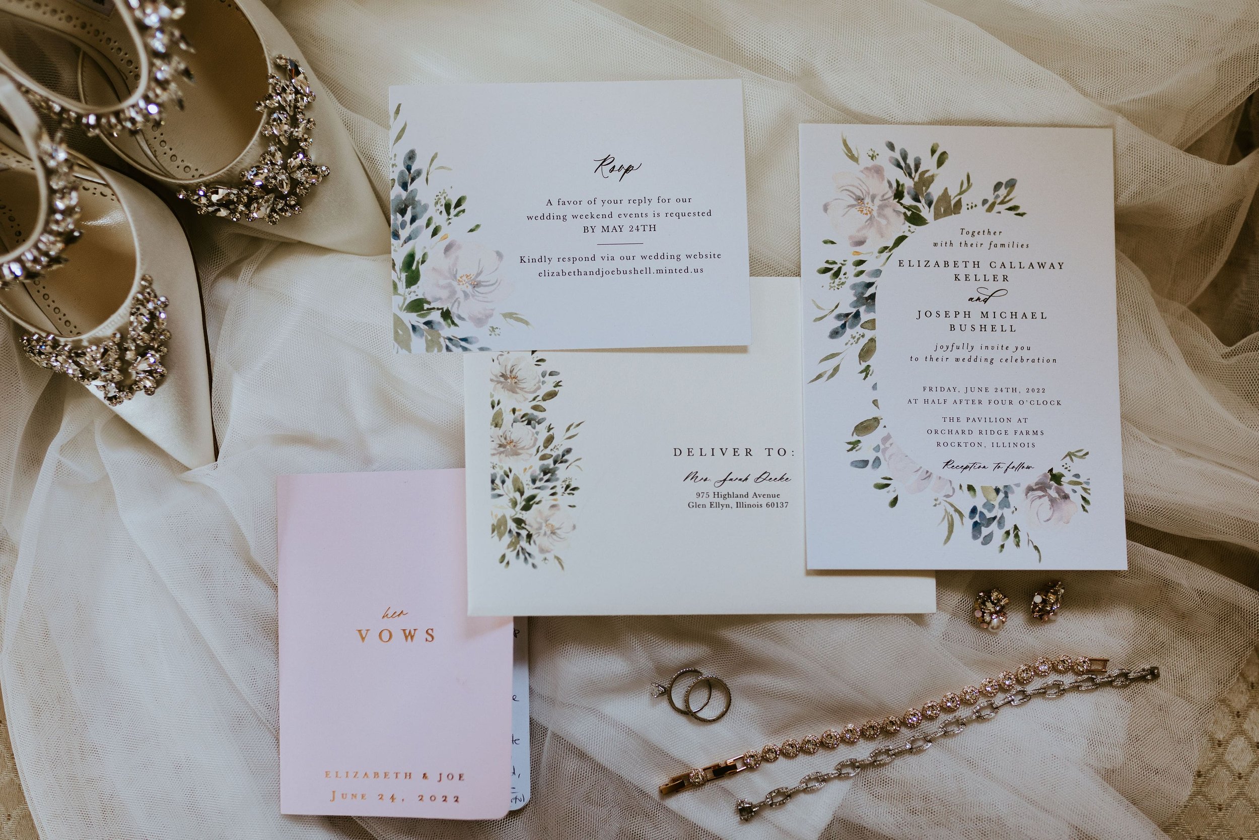 Pink and white classic wedding invitation suite and wedding details
