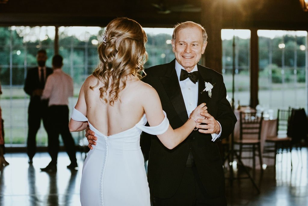 Bride and father first dance at classic wedding reception in Illinois