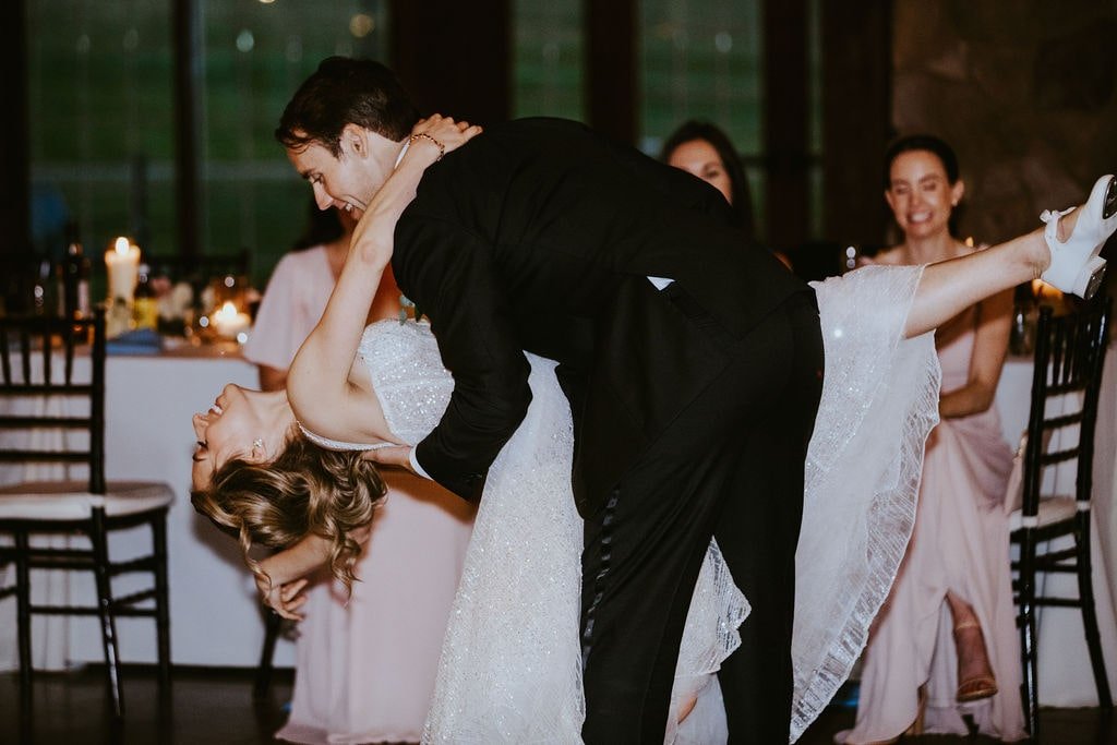 Bride and groom custom choreographed first dance at Orchard Ridge Farms wedding
