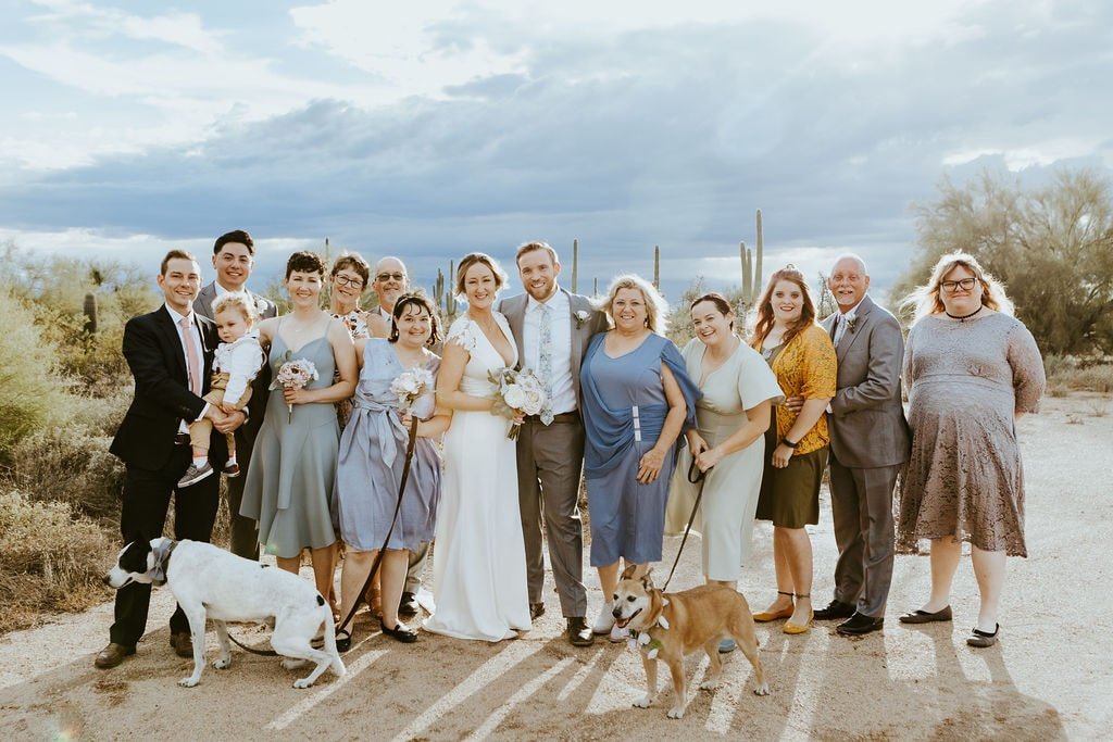 Wedding family photos at desert foothills wedding in Arizona