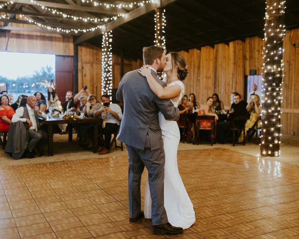 Bride and groom first dance at fall wedding reception at Desert Foothills Events 