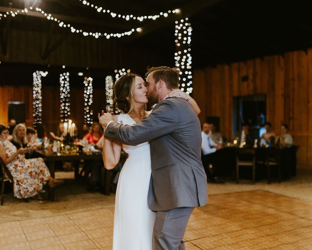 Bride and groom first dance at fall wedding reception at Desert Foothills Events 